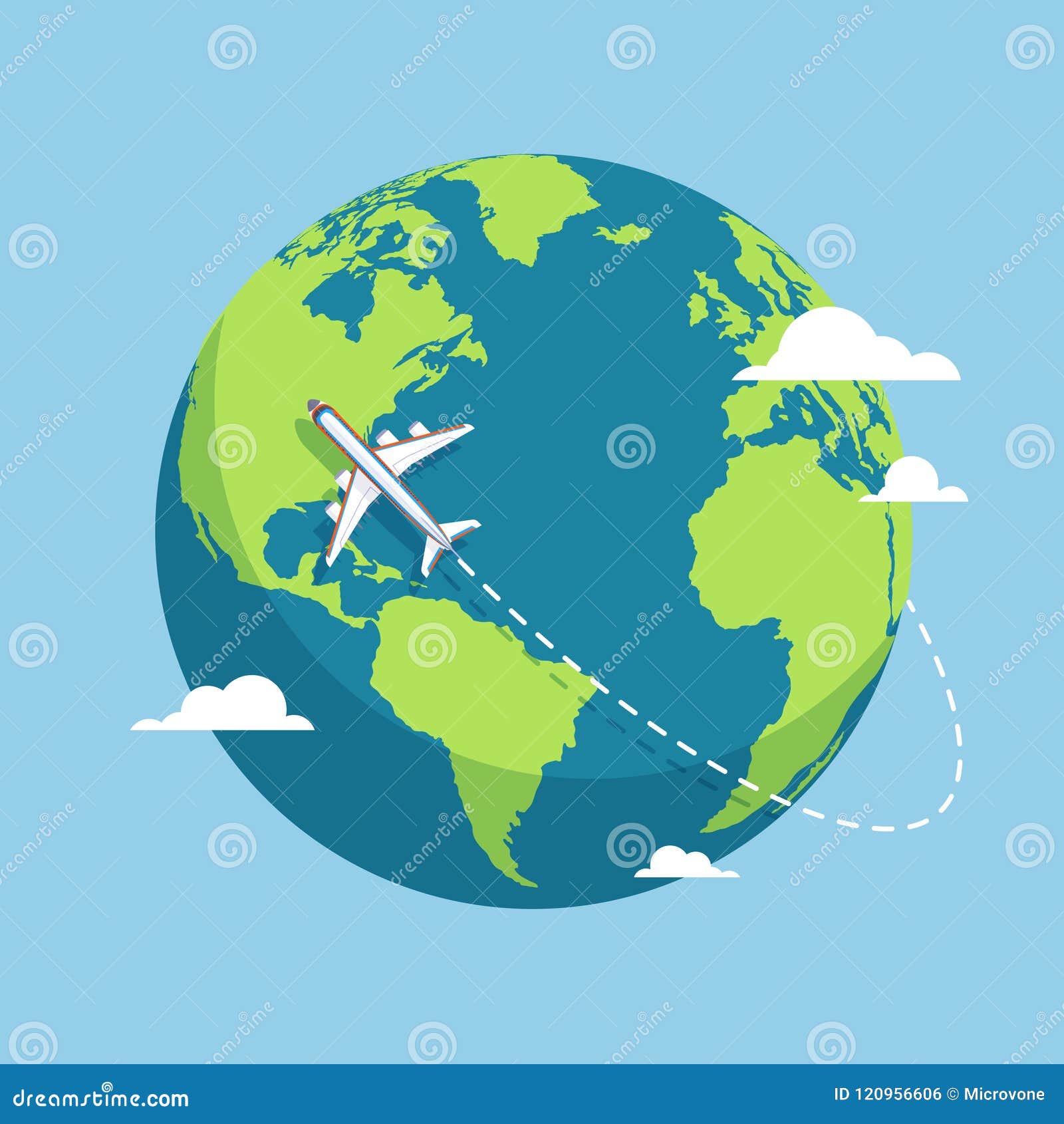 Plane and Globe. Aircraft Flying Around Earth Planet with Continents ...