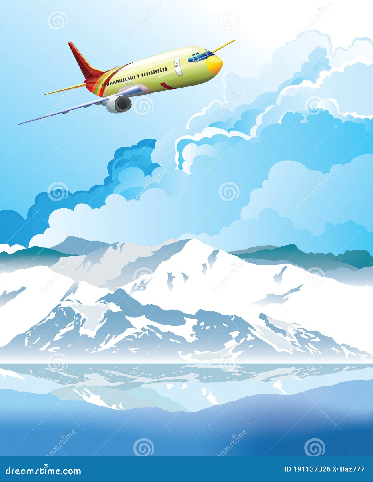 Plane Over Snow Capped Mountain Range Stock Illustration Illustration Plane Over Snow Capped Mountain Range Stock Illustration Illustration