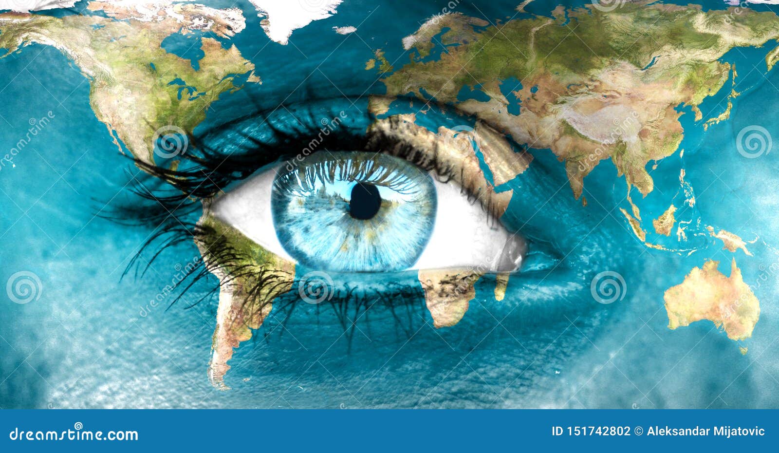 Earth and Blue Human Eye "Elements of this Image Furnished by NASA Stock Photo Image