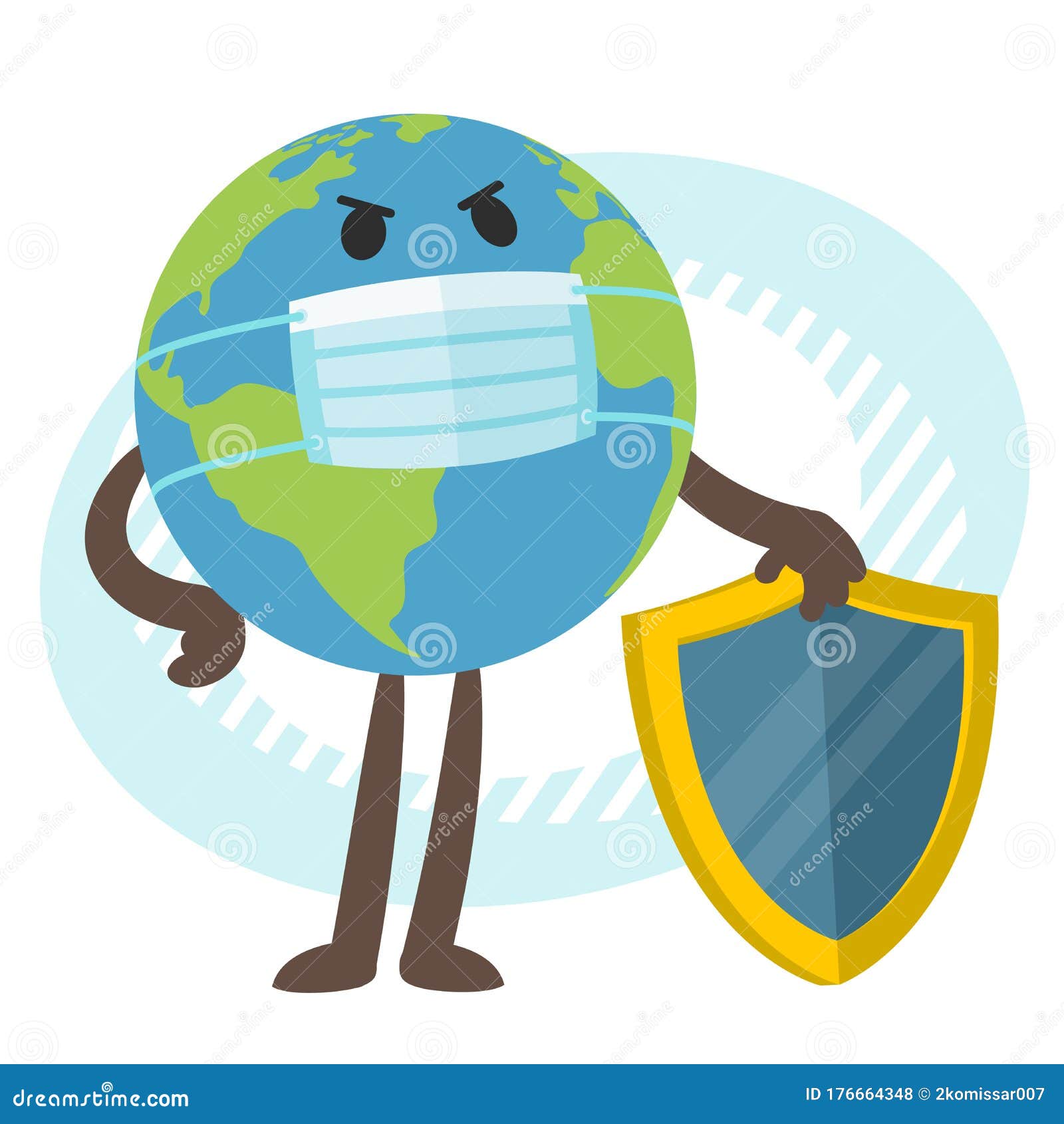 Earth Character in the Medical Mask Standing with the Shield