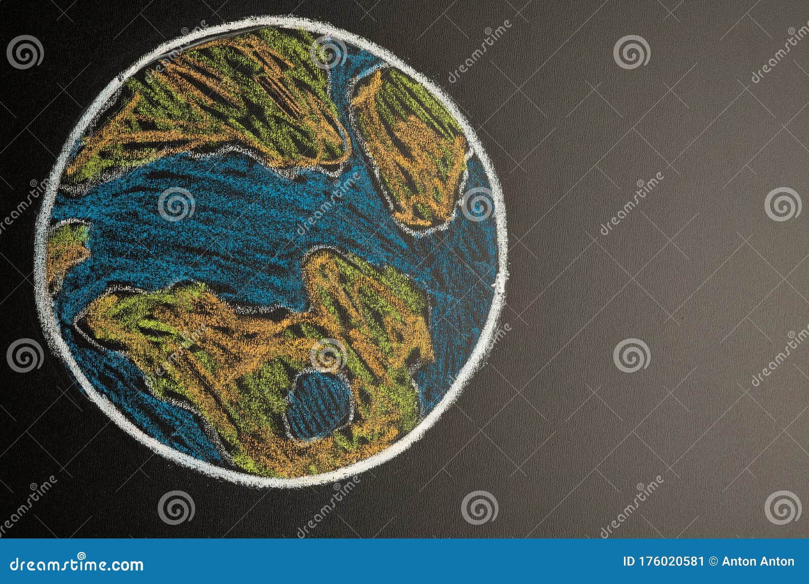 Earth is Drawn by Children on the Blackboard with Chalk, Save