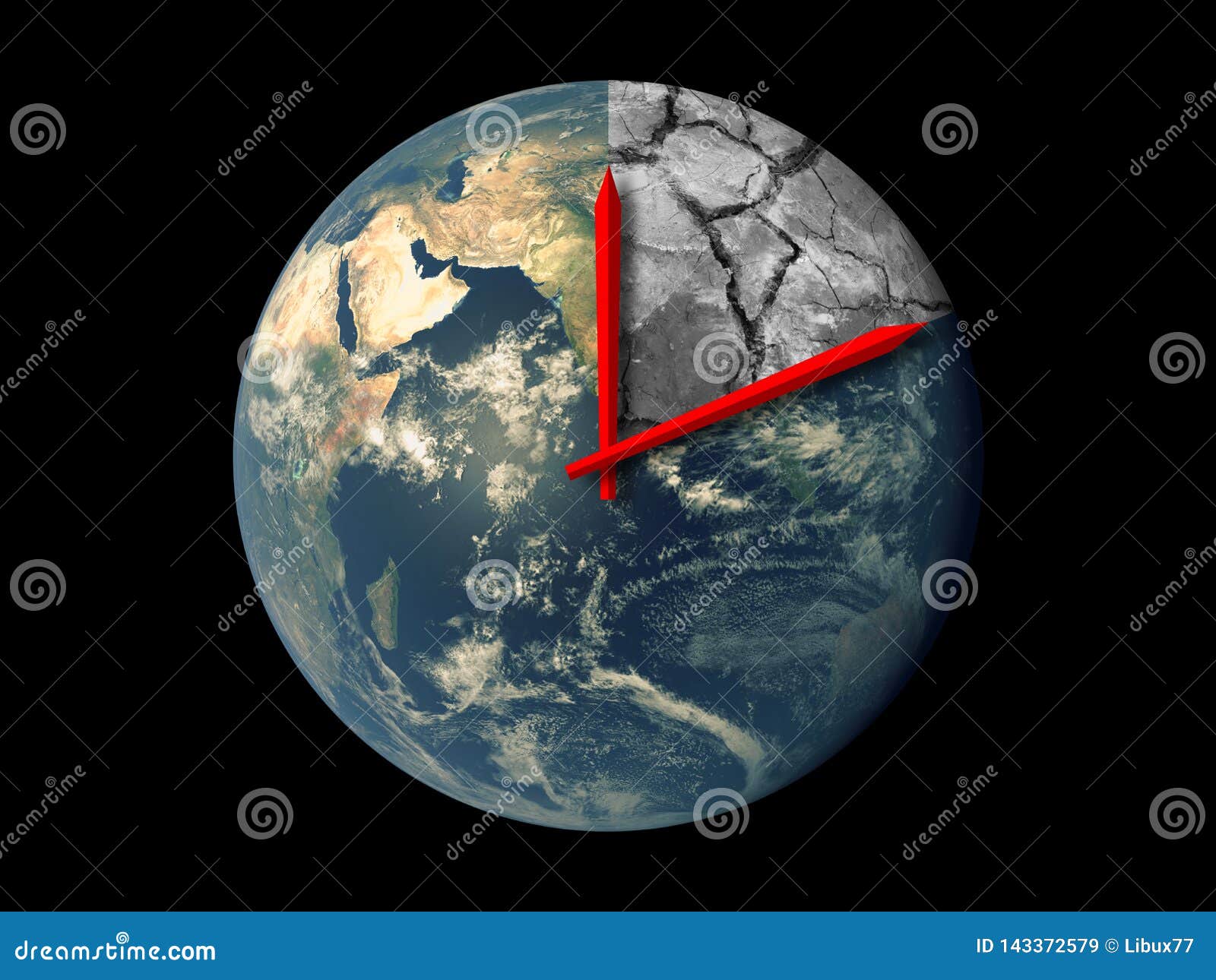 planet earth ecology death countdown concept. red hands clock on earth running towards natural climate change disaster 