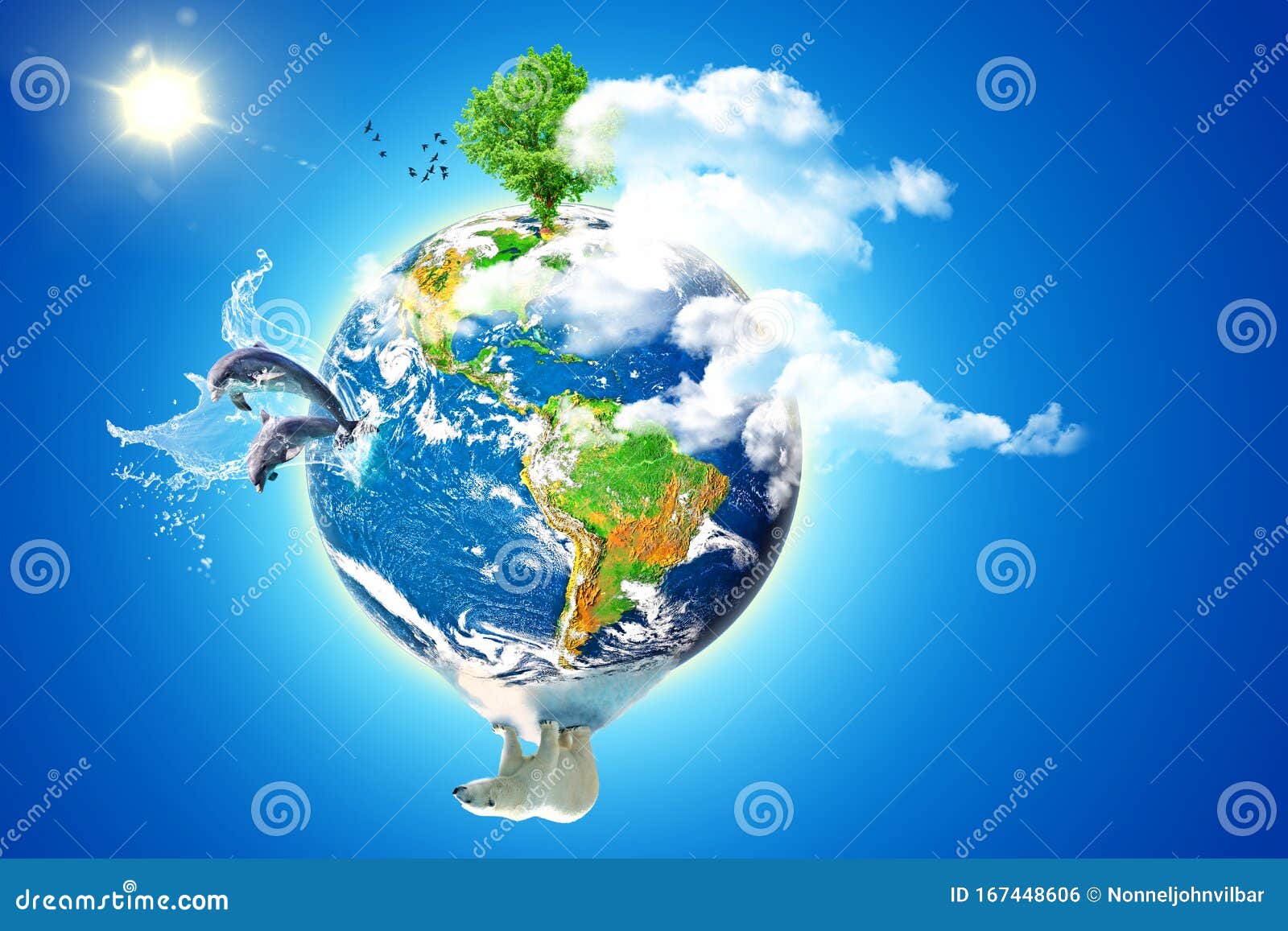 Earth with Elements of Nature and Animals Stock Photo - of conceptual, copy: 167448606