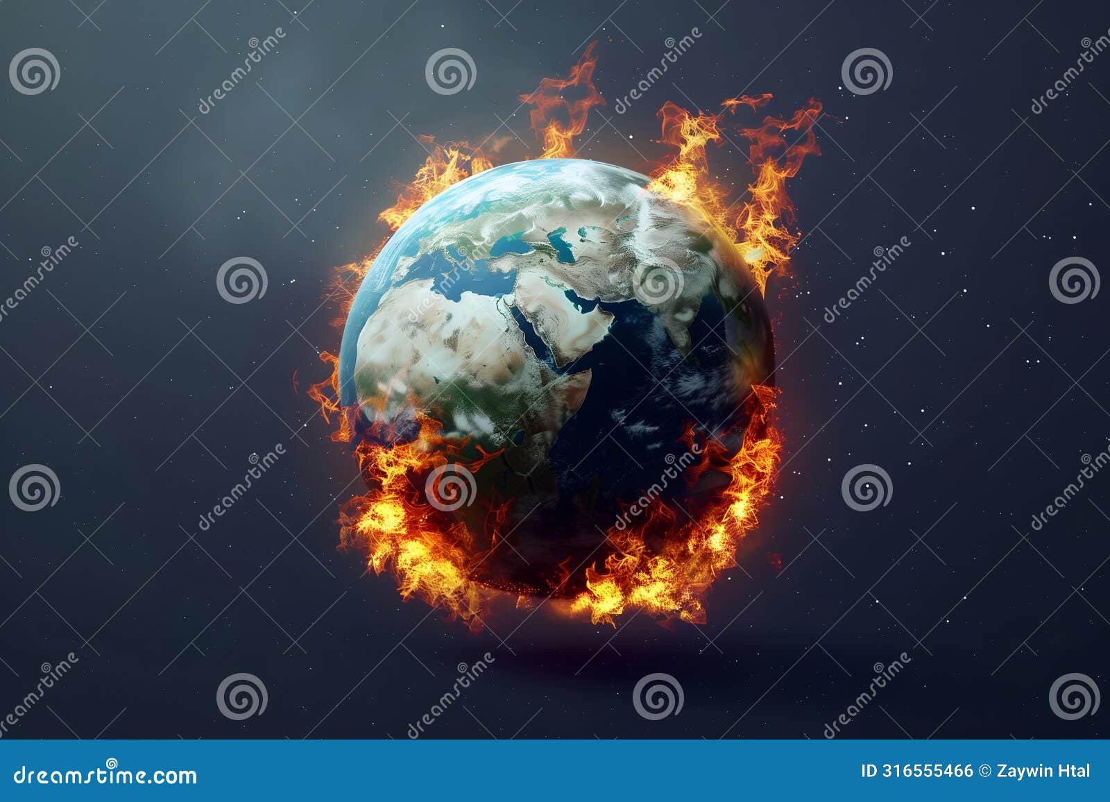 planet earth in fire. global warming and mass extinction concept