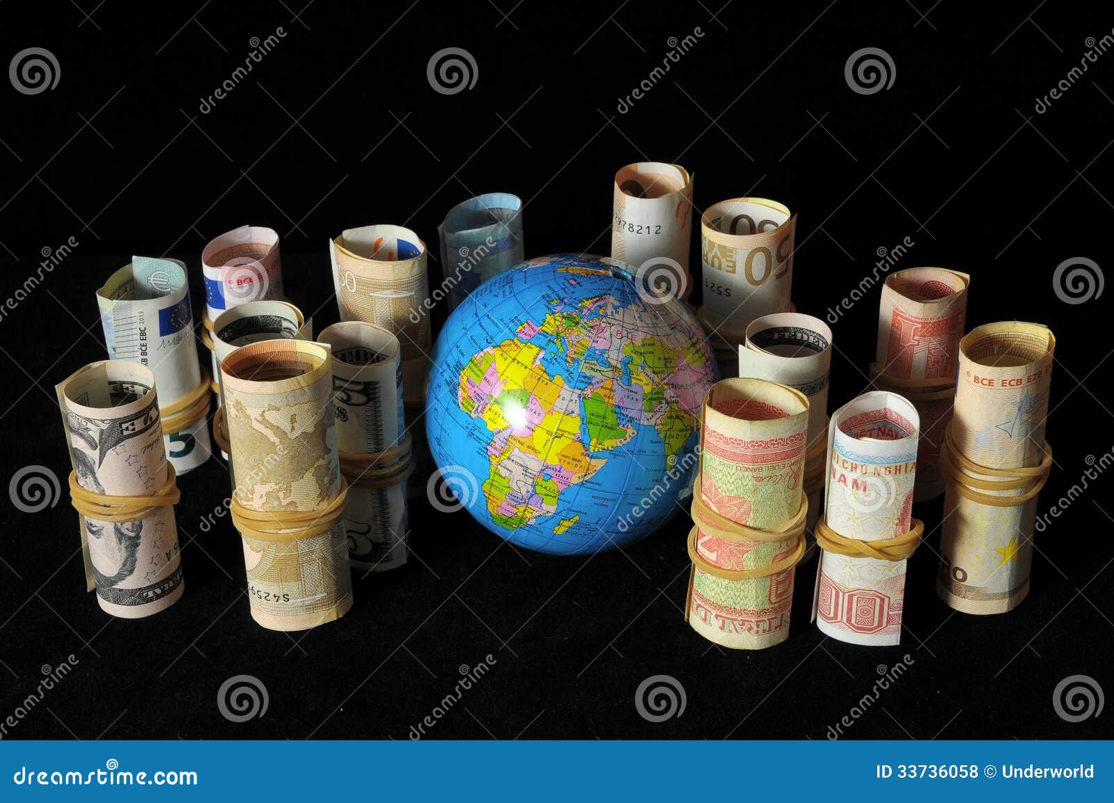 Earth and Rolled Money Stock Photo Image of exchange