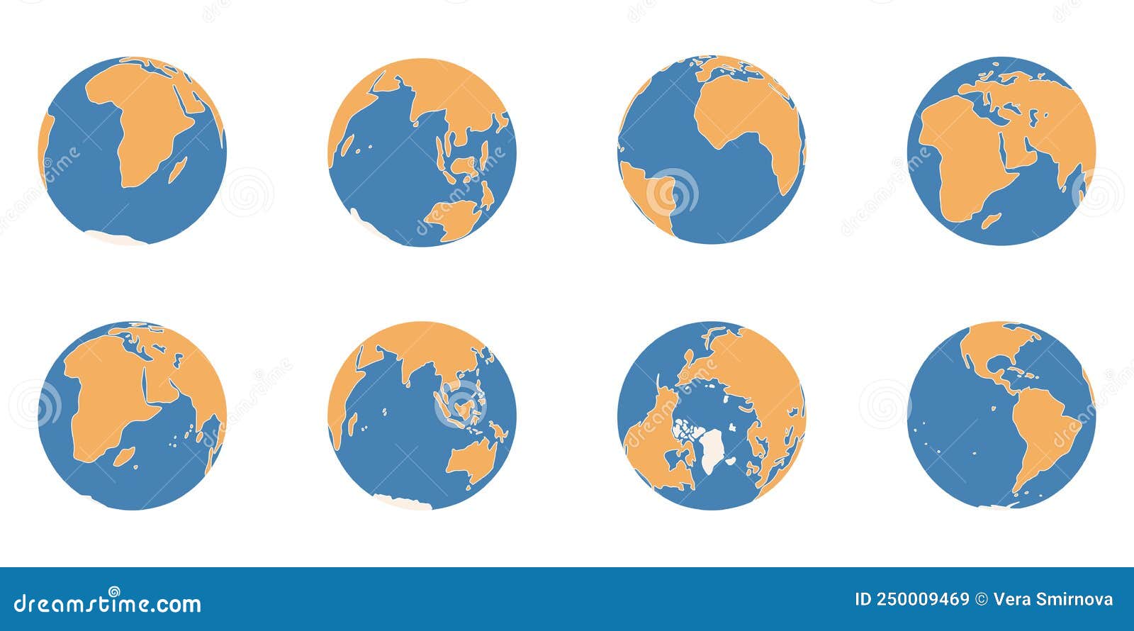 Planet Earth Simplified Hand Drawn Color Icons. Globe Different Views ...