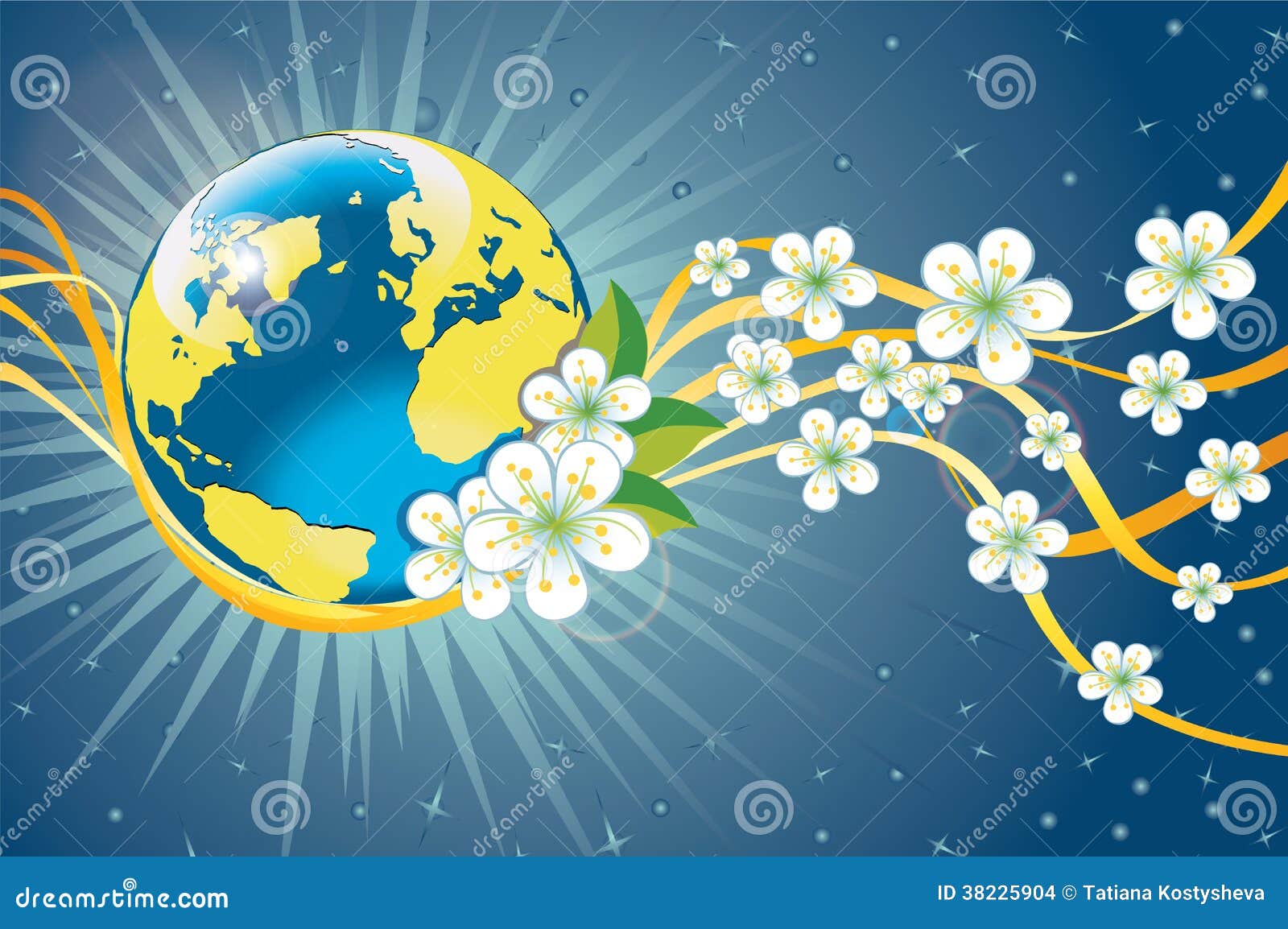 Earth is surrounded by flowers happy Royalty Free Vector