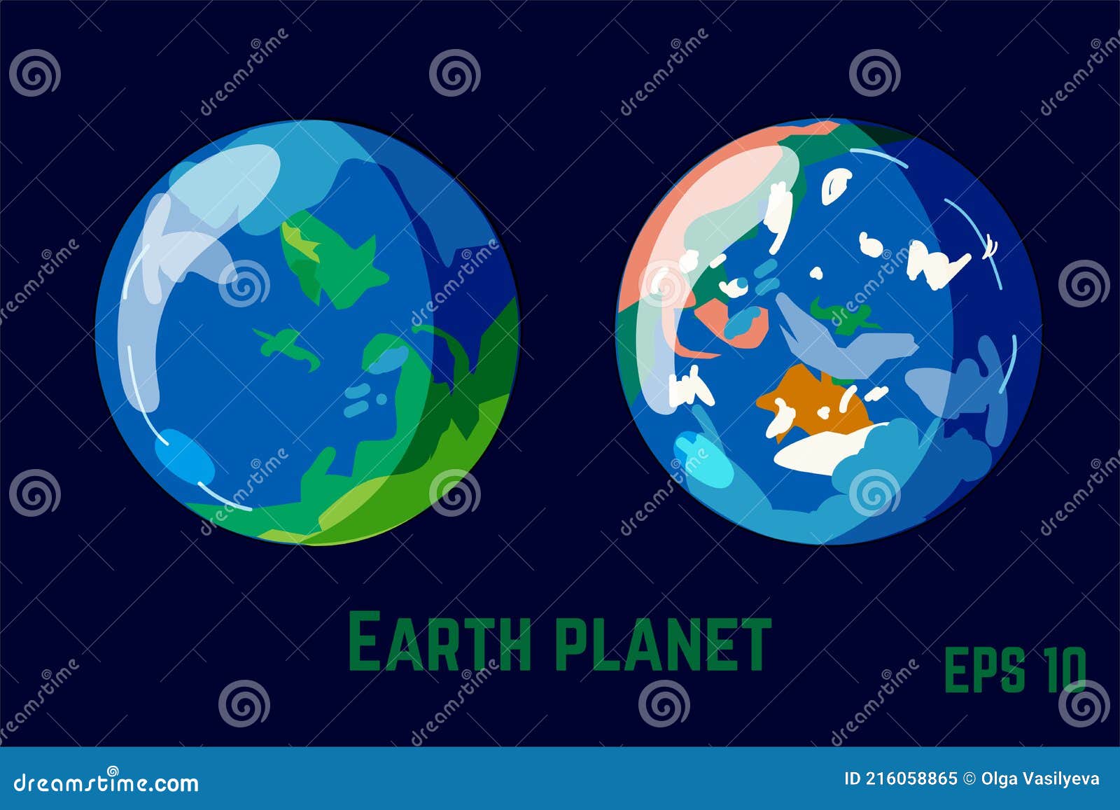Earth in Two Variations, Bright, Flat Style. Vector Illustration Stock Vector