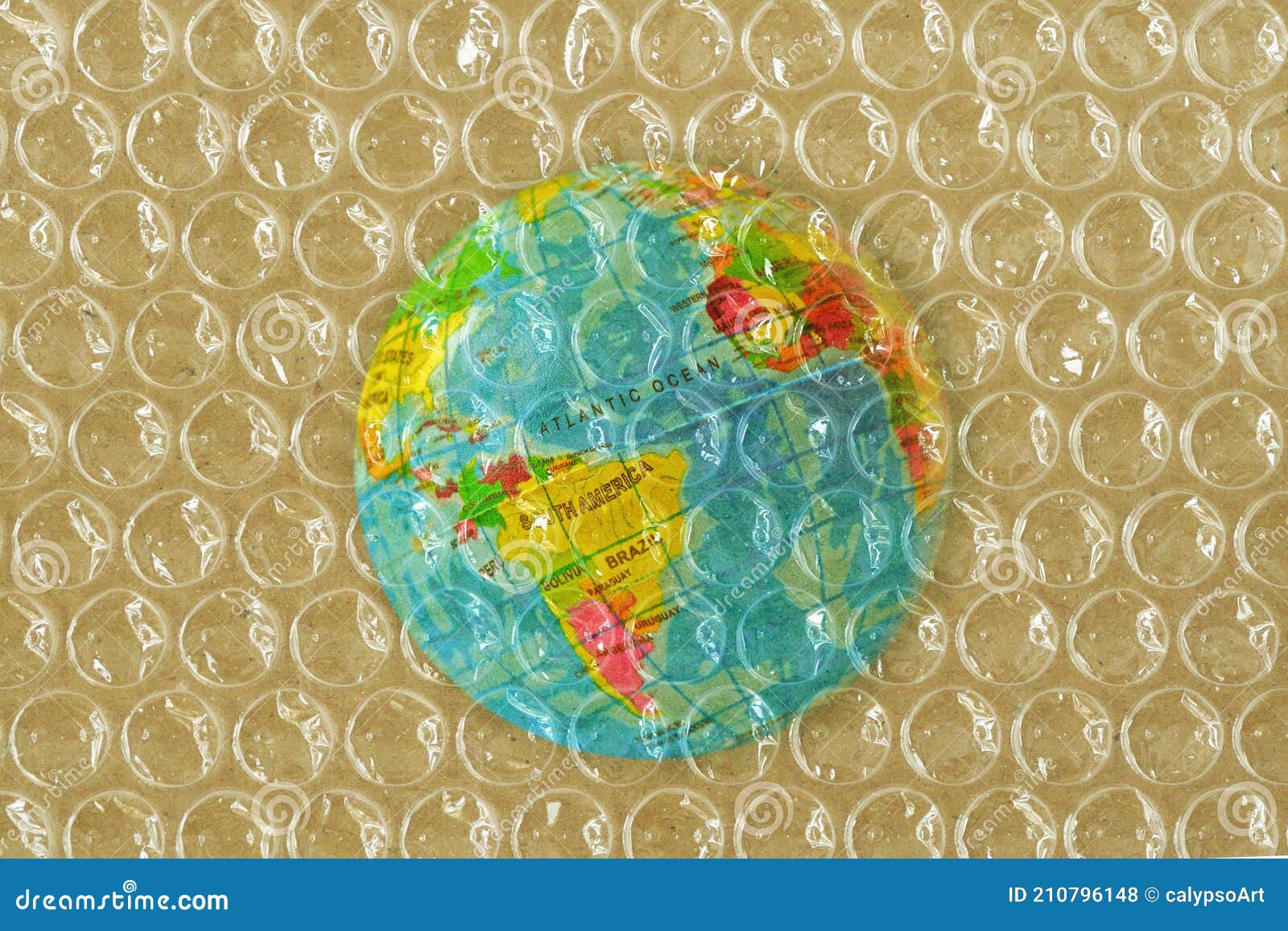 Earth Under Plastic Bubble Wrap Concept of Plastic Pollution