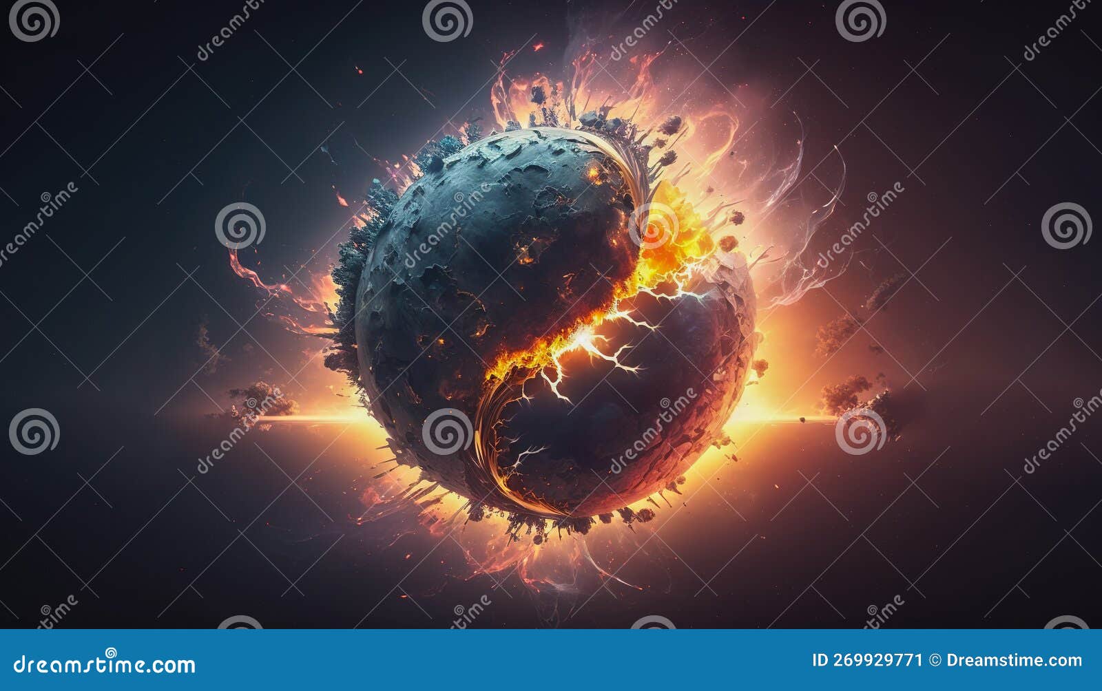 A Planet Explodes in Space with Fire and Particles Flying, Generative ...