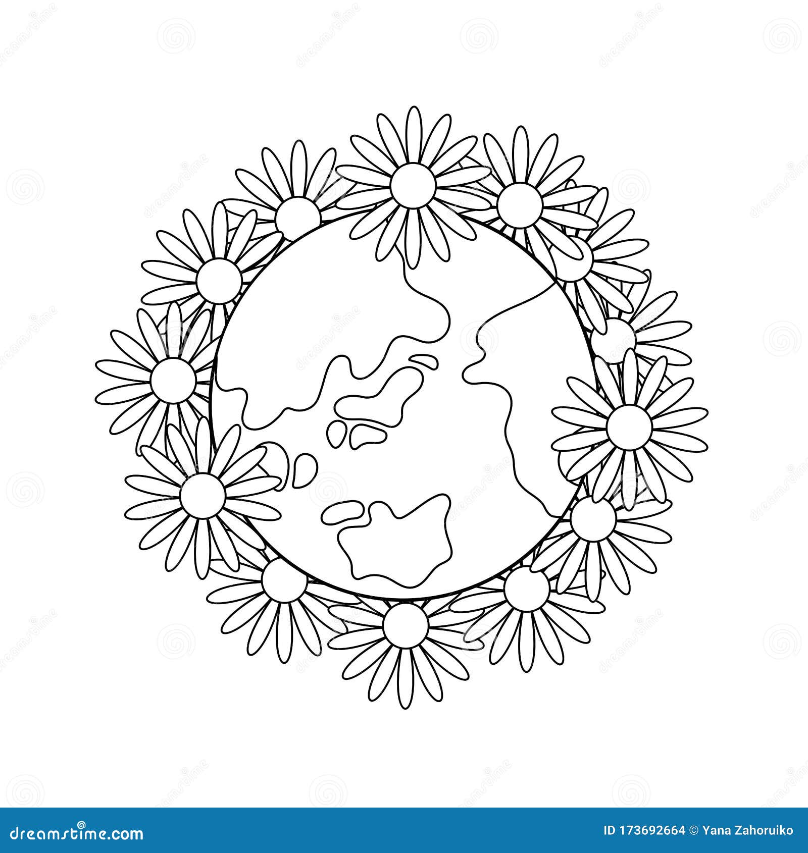 Planet and Flowers. Coloring Page Stock Illustration - Illustration of ...