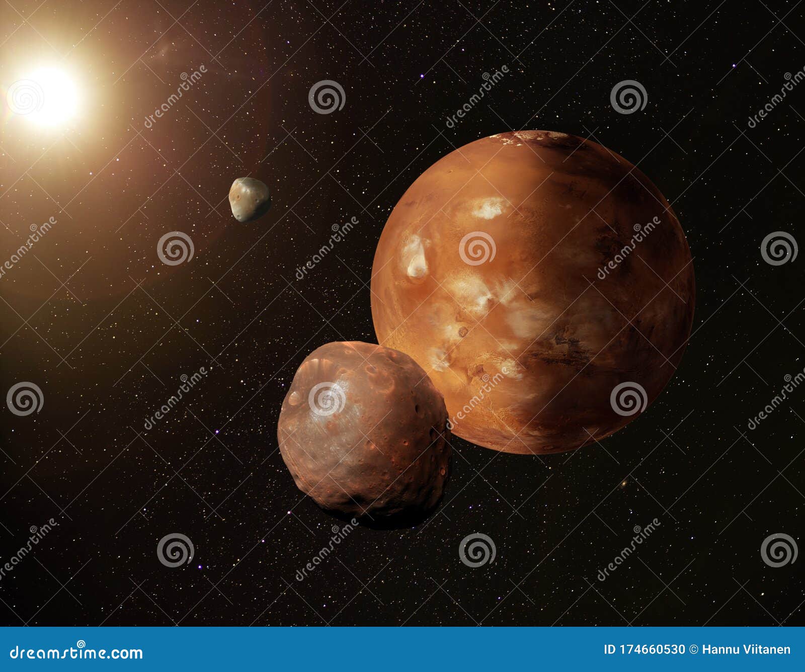 planet mars with its moons phobos and deimos