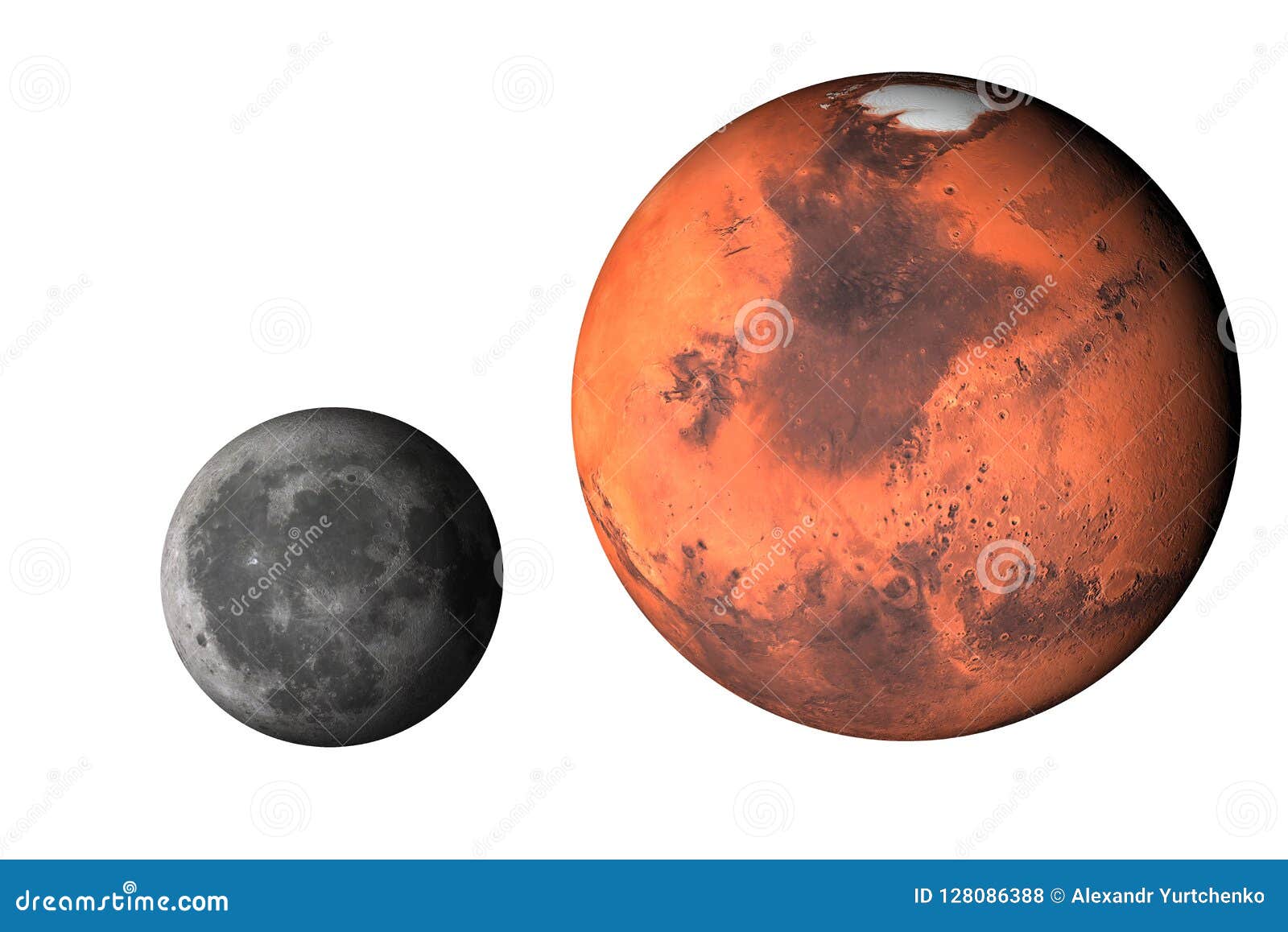 Mars Mit Dem Mond Lokalisiert Stockfoto