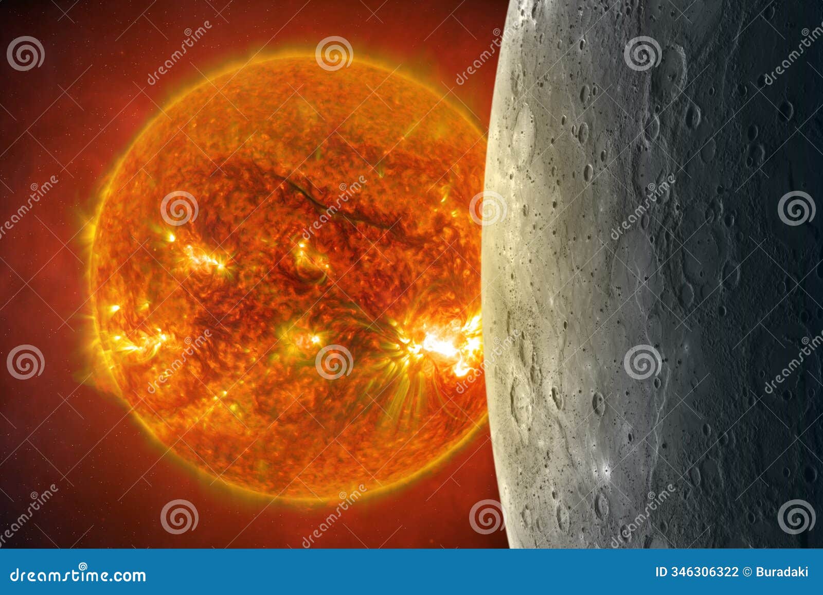 planet mercury and sun. mercury - solar system planet.