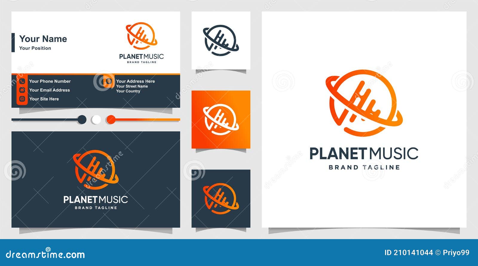 planet music logo with modern gradient line art style premium 