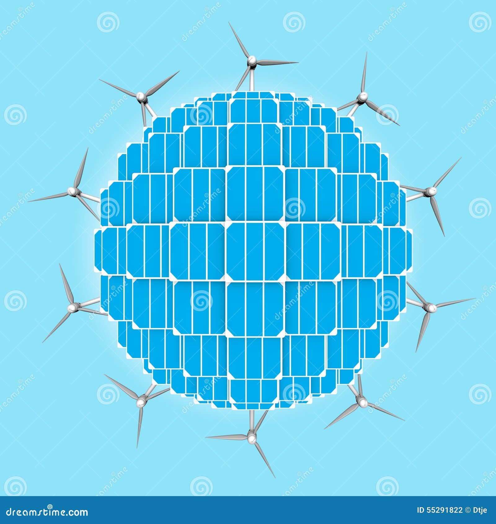 planet, solar panels,wind turbines generalizing clean energies