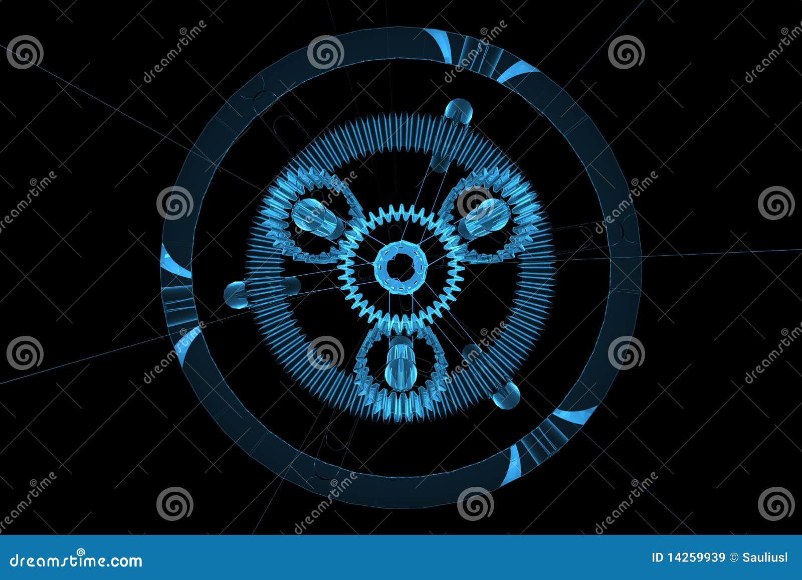 Planetarisk framförd genomskinlig röntgenstråle för blått kugghjul 3d