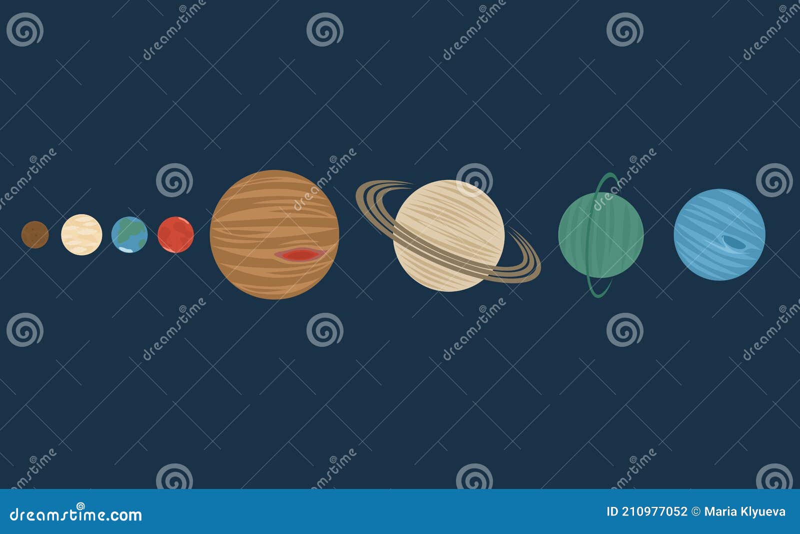 Planetas Del Sistema Solar En Orden. Vector Plano Ilustración del Vector -  Ilustración de planeta, fondo: 210977052, image size:1600x1067