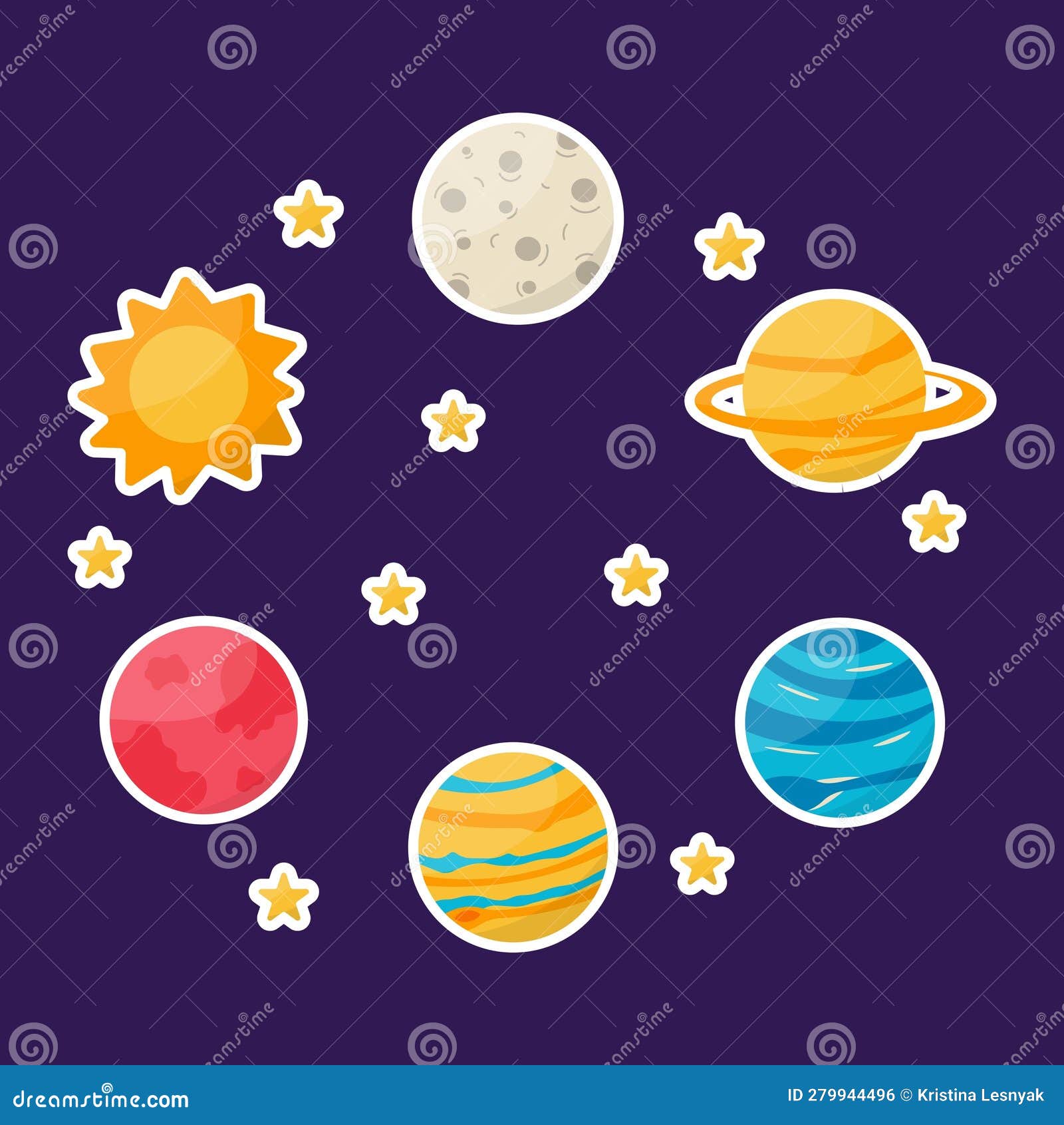 Planetas Espaciales Galaxia Estrellas Elementos Pegatinas Vector  Ilustración del Vector - Ilustración de saturno, luna: 279944496