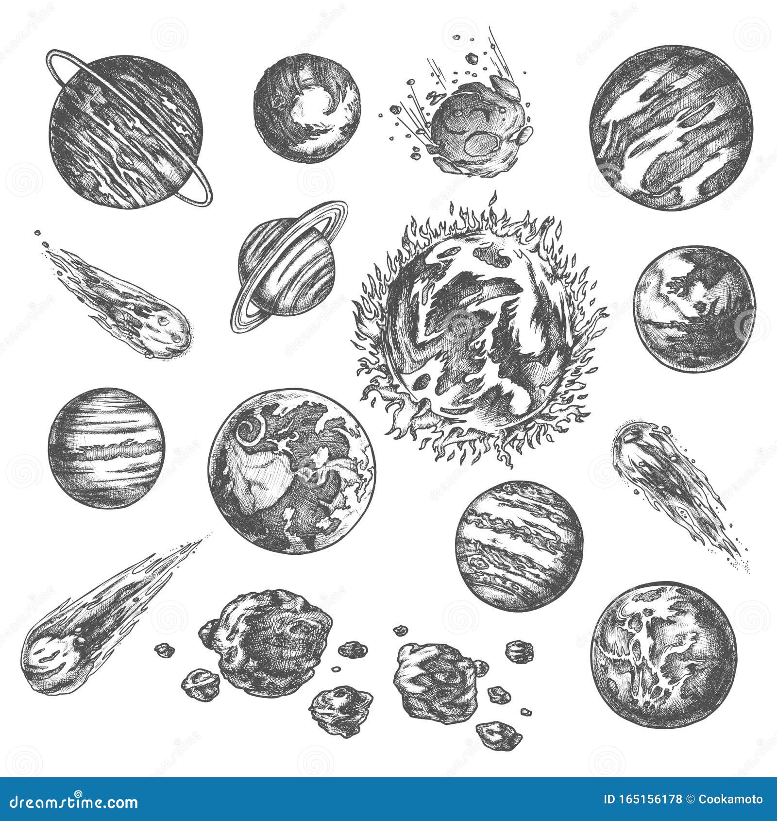 Planetas Solares Y Asteroides, Boceto De Lápiz Ilustración del Vector -  Ilustración de tierra, estrella: 165156178