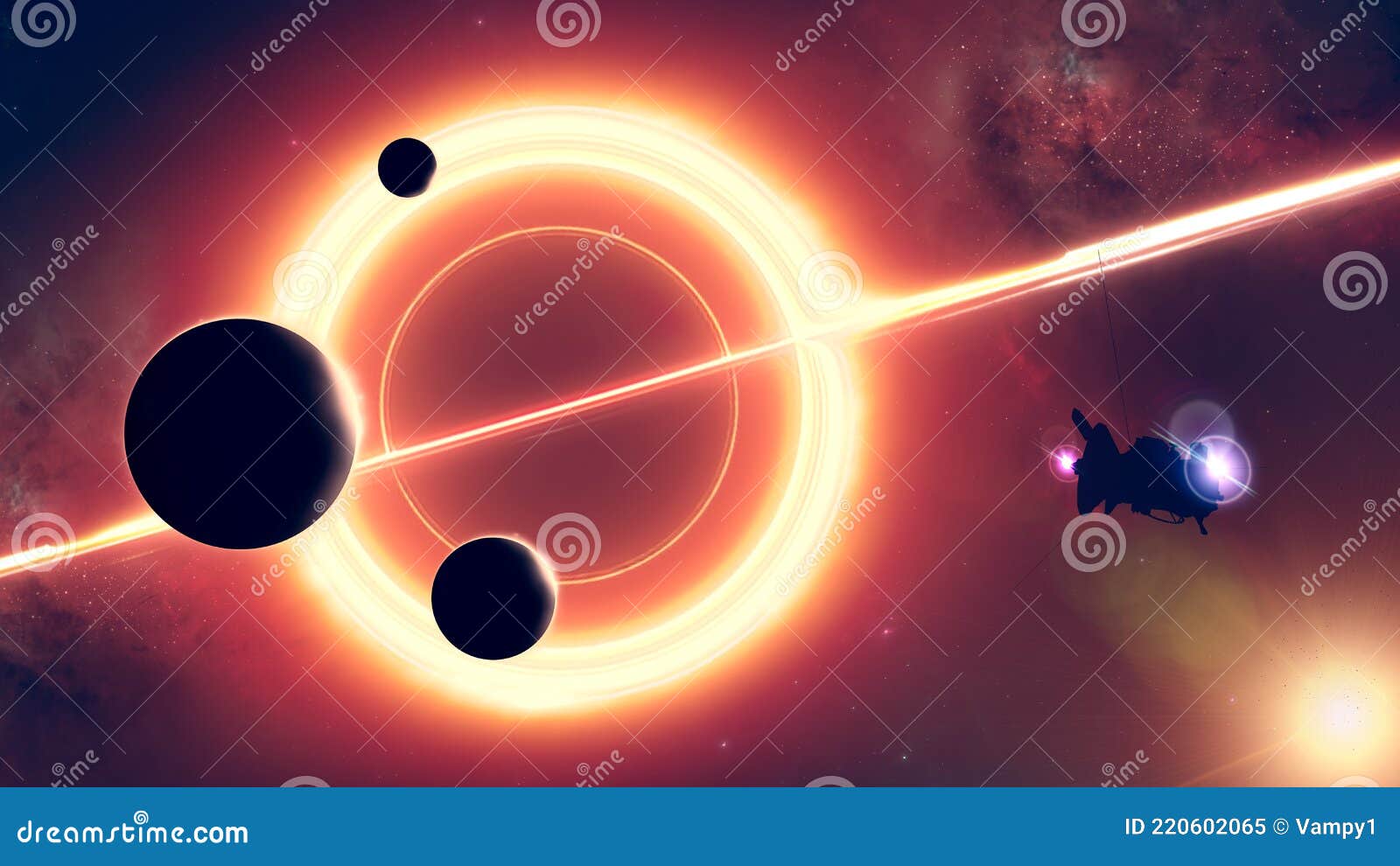 planets and exoplanets of unexplored galaxiesand a black hole. sci-fi. new worlds to discover. probe