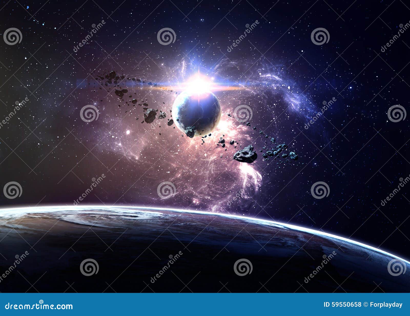 planets over the nebulae in space