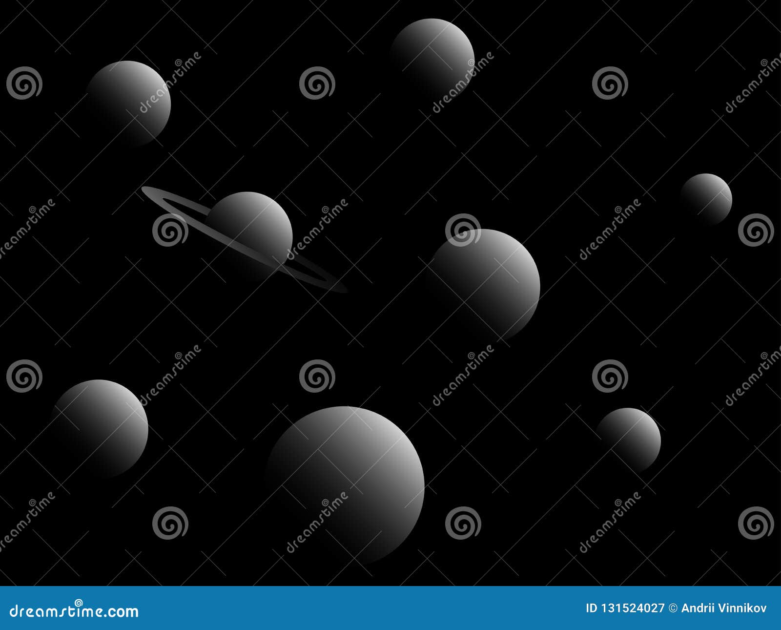 Planets of the Solar System. Cosmos in Black and White. Retro Space