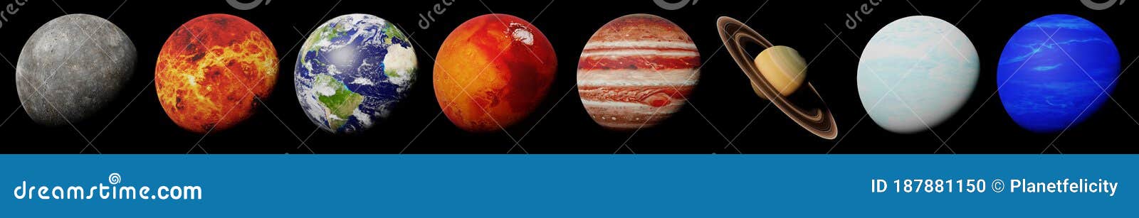 The Planets of the Solar System Isolated on Black Background Stock