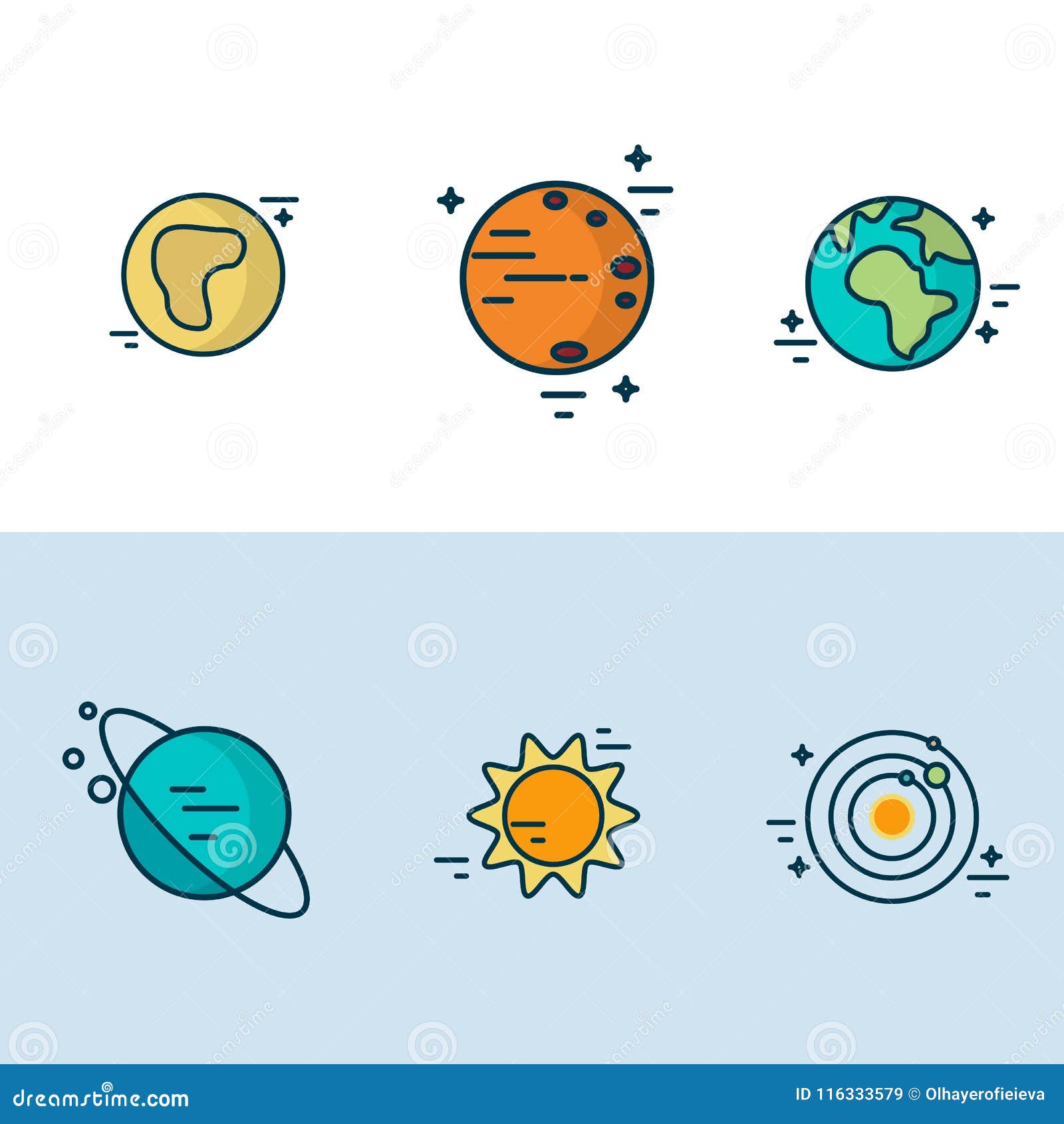 Planets Solar System in Linear Style. Stock Vector - Illustration of