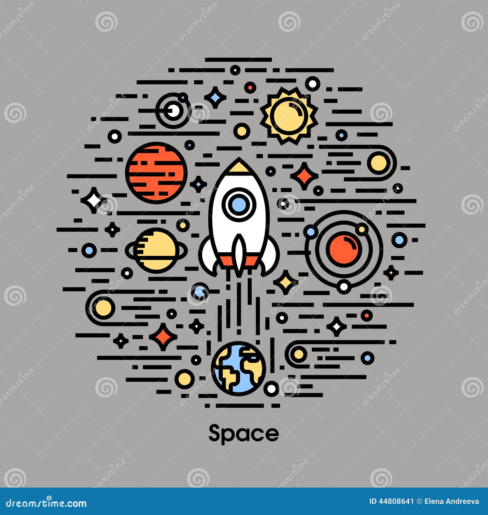 planets, stars and rocket. space icons