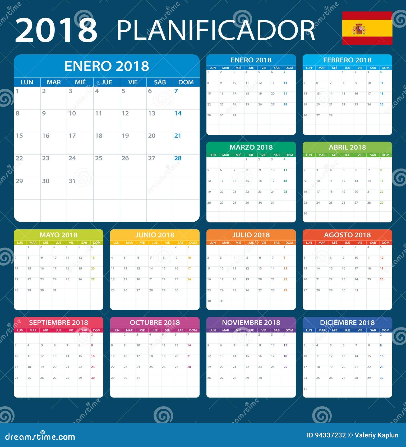 Planner 2018 Spanish Version Stock Illustration Illustration of