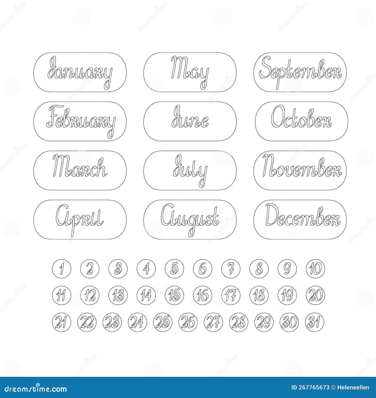 Months, Days, and Number Stickers for Planners, Organizers and Bullet