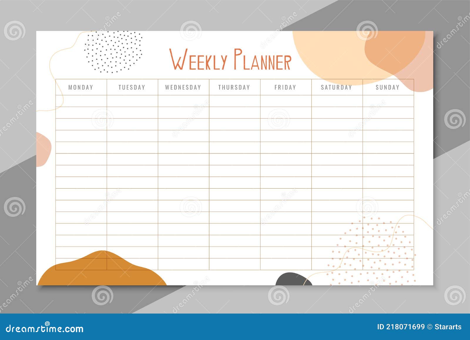 Planner Template for One Week Stock Vector Illustration of timetable