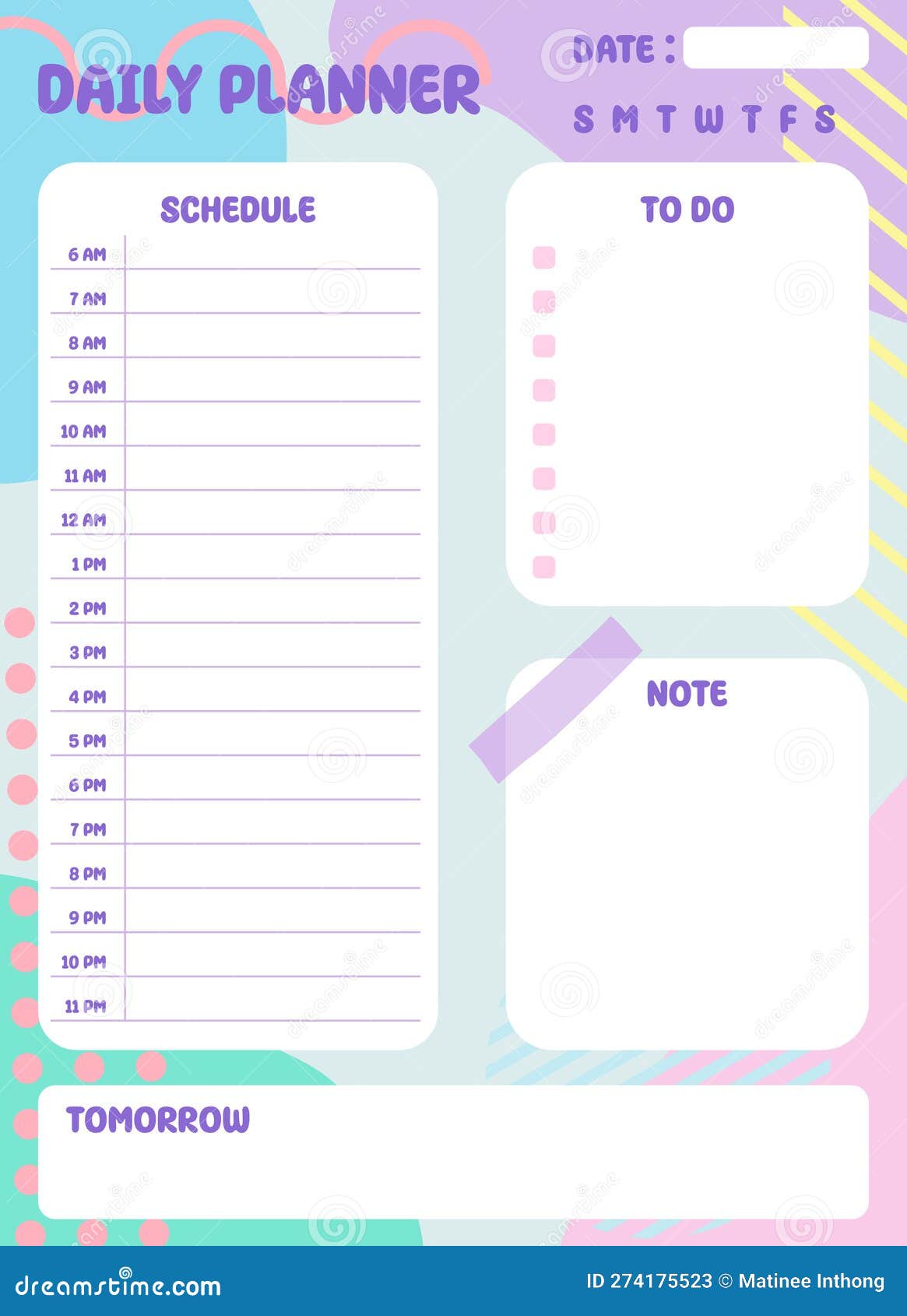 Daily Planner Template, Study Planner with Schedule, To Do List, Note, Abstract Doodle Hand