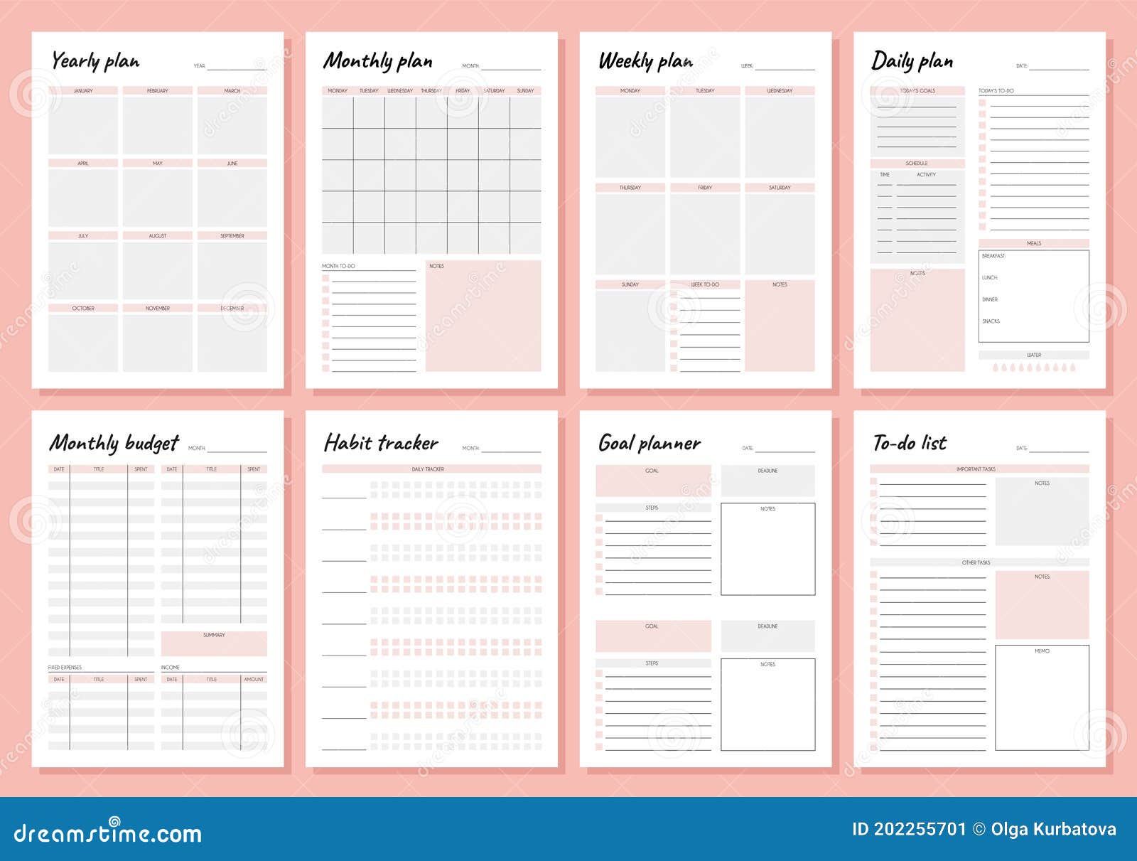 planner. weekly and days organizers for schedule list with reminder, checklists, important date and notes. simple life