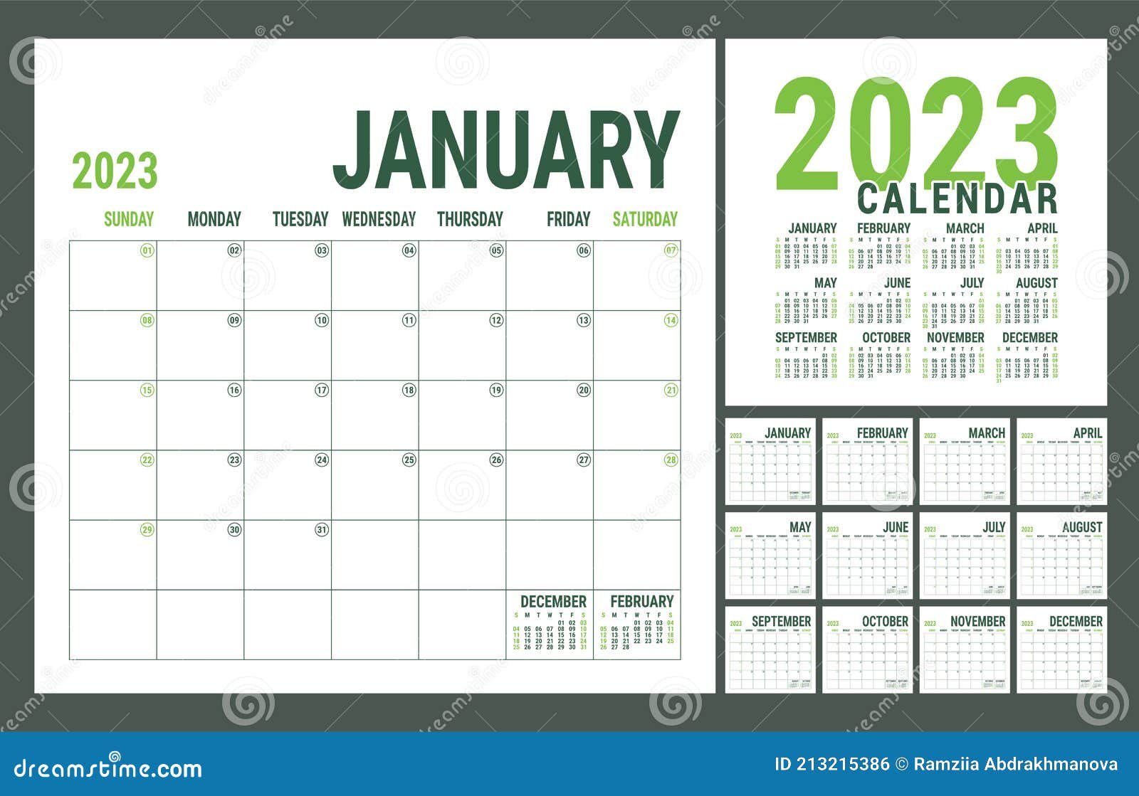 Planner 2023 Year. English Calendar Template. Vector Square Grid. Office Business Planning. Creative Design Stock Vector - Illustration Of Schedule, Planning: 213215386