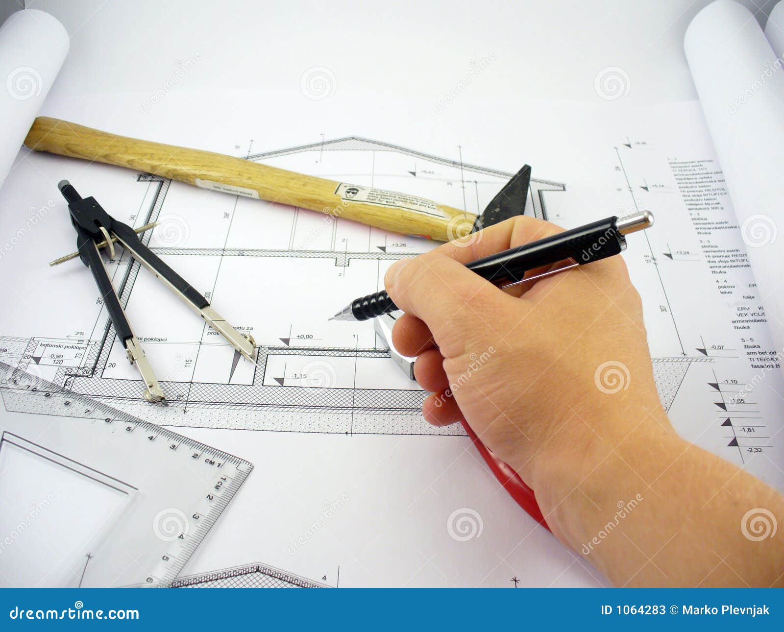 Planning stock image. Image of plans, building, compasses 1064283