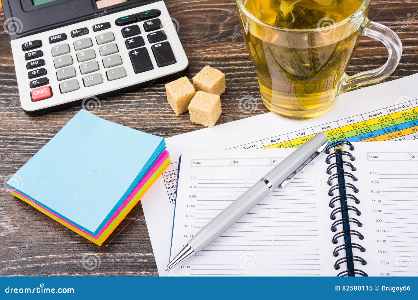 Planning and Analysis, Printout and Cup of Tea Stock Image Image of