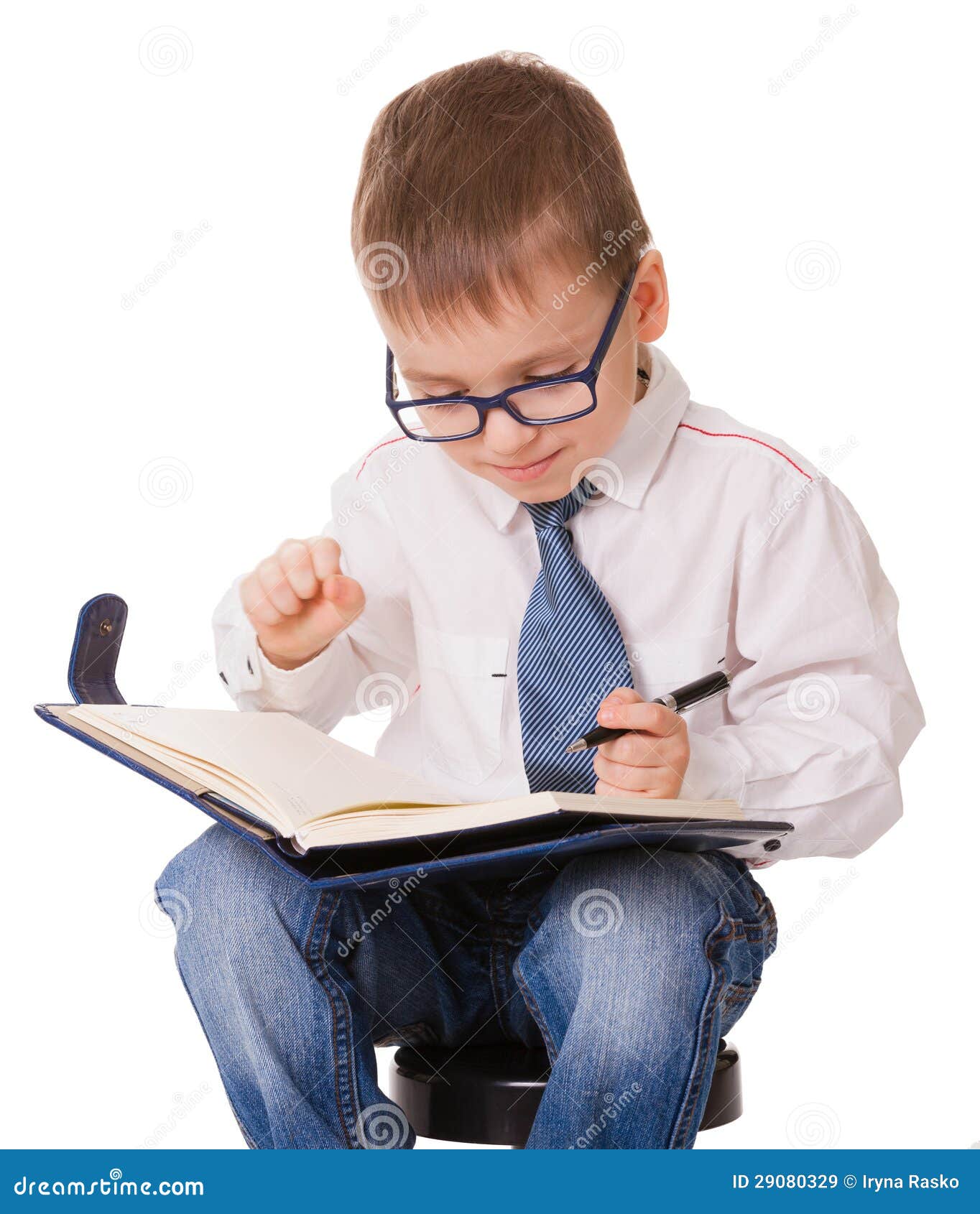 Planning Clever Kid on White Background Stock Image Image of holding