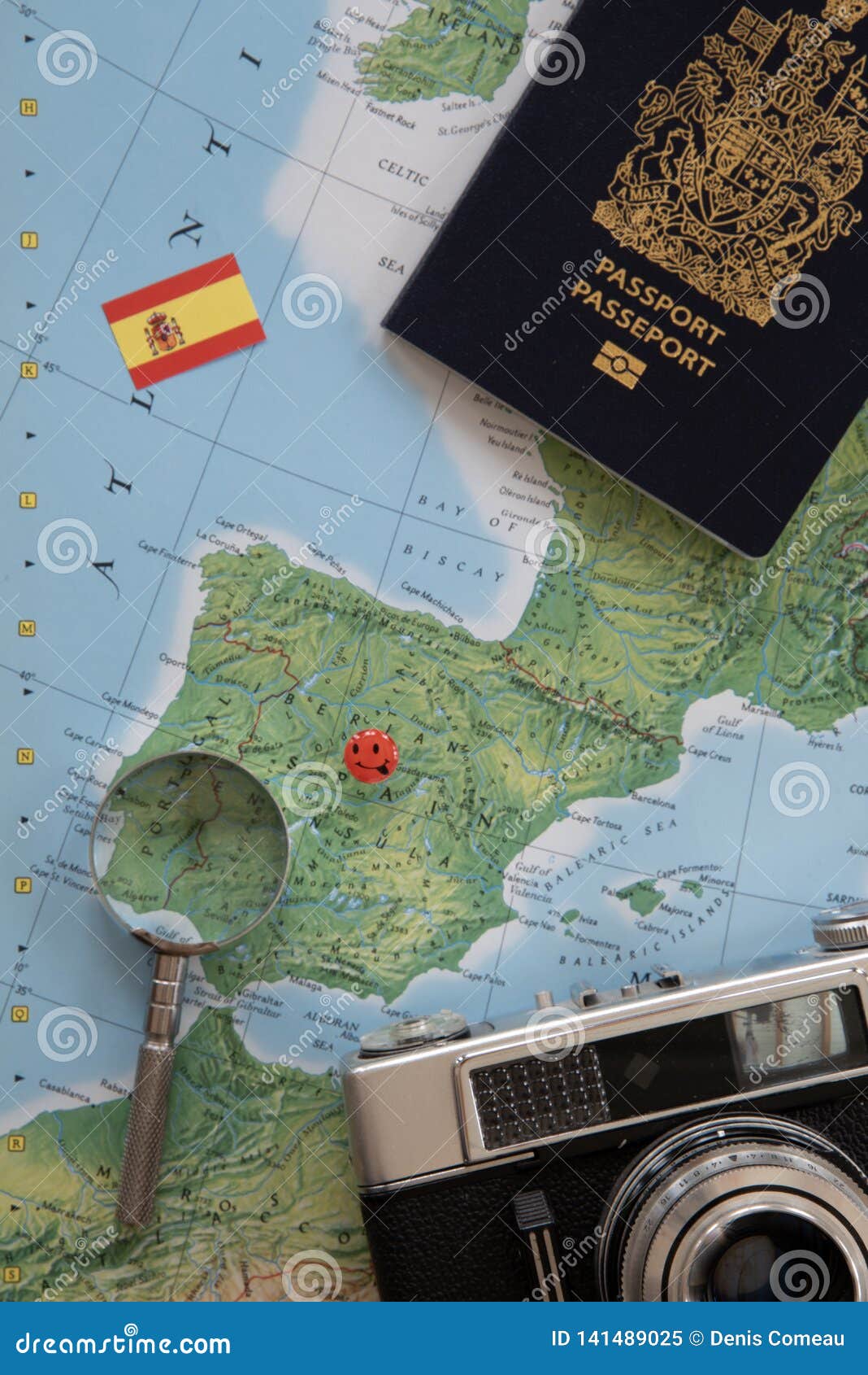 Planning a Trip To Spain on a World Map. Stock Image Image of