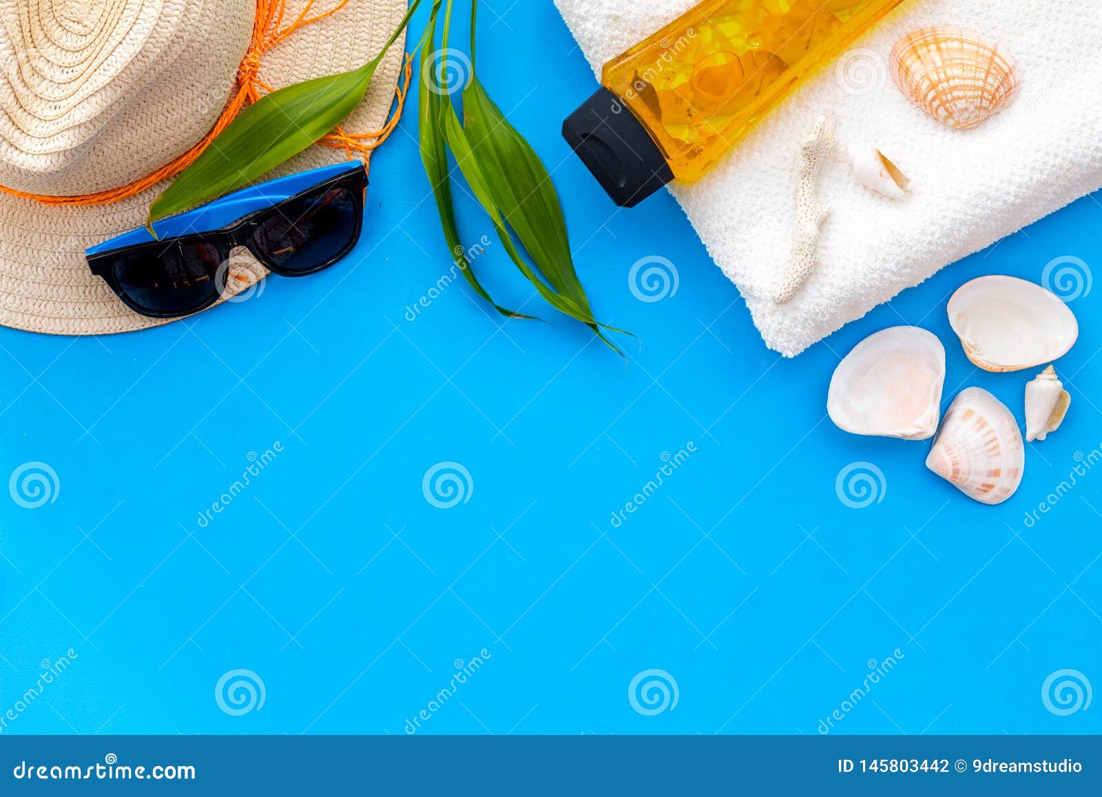 Summer Travaling To the Sea with Straw Hat, Sun Glasses, Sunblock ...