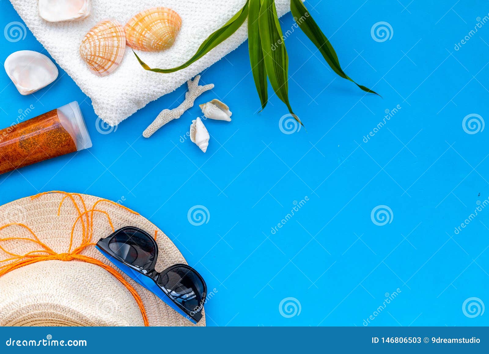 Summer Travaling To the Sea with Straw Hat, Sun Glasses, Sunblock ...