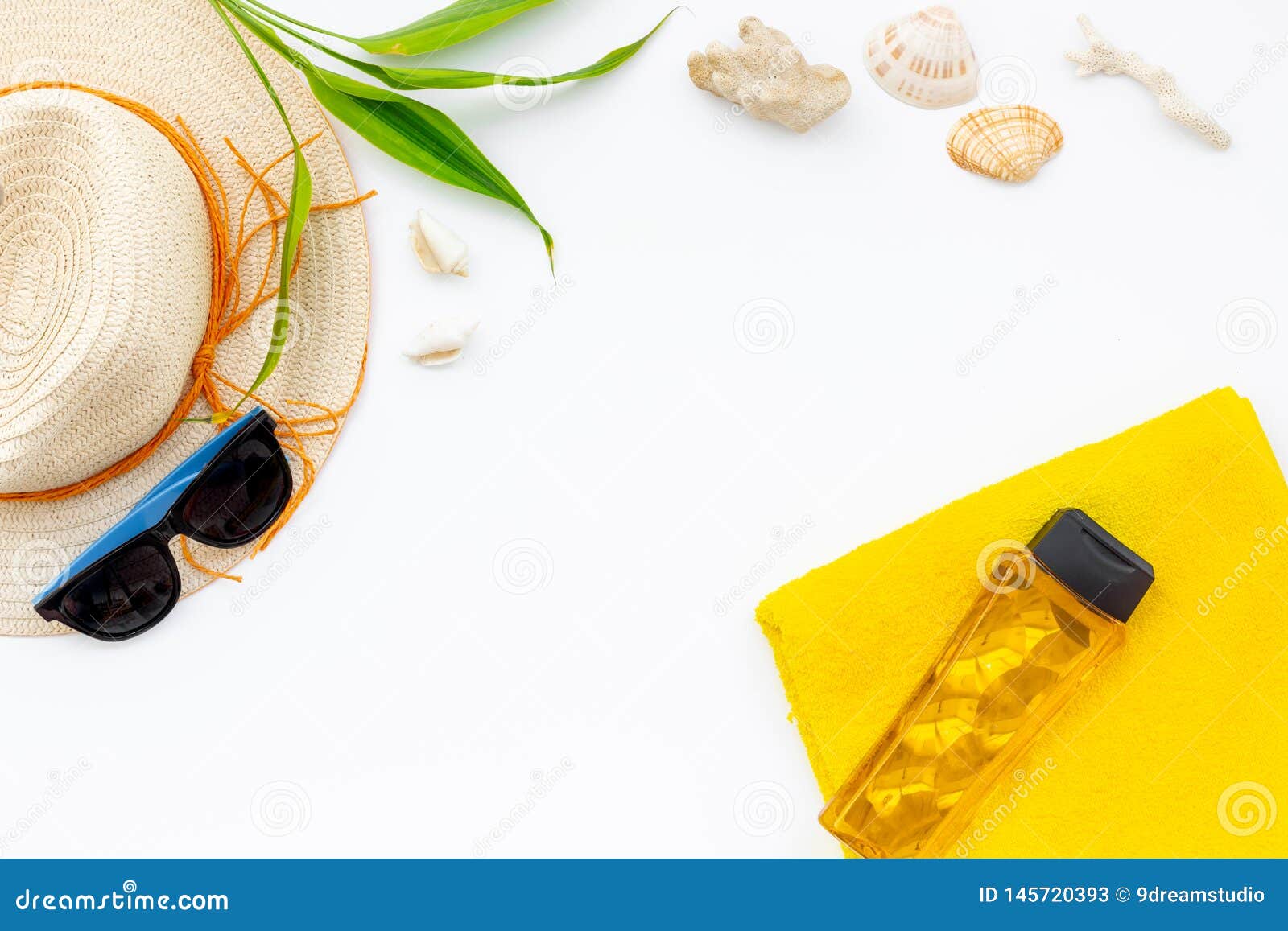 Summer Travaling To the Sea with Straw Hat, Sun Glasses, Sunblock ...