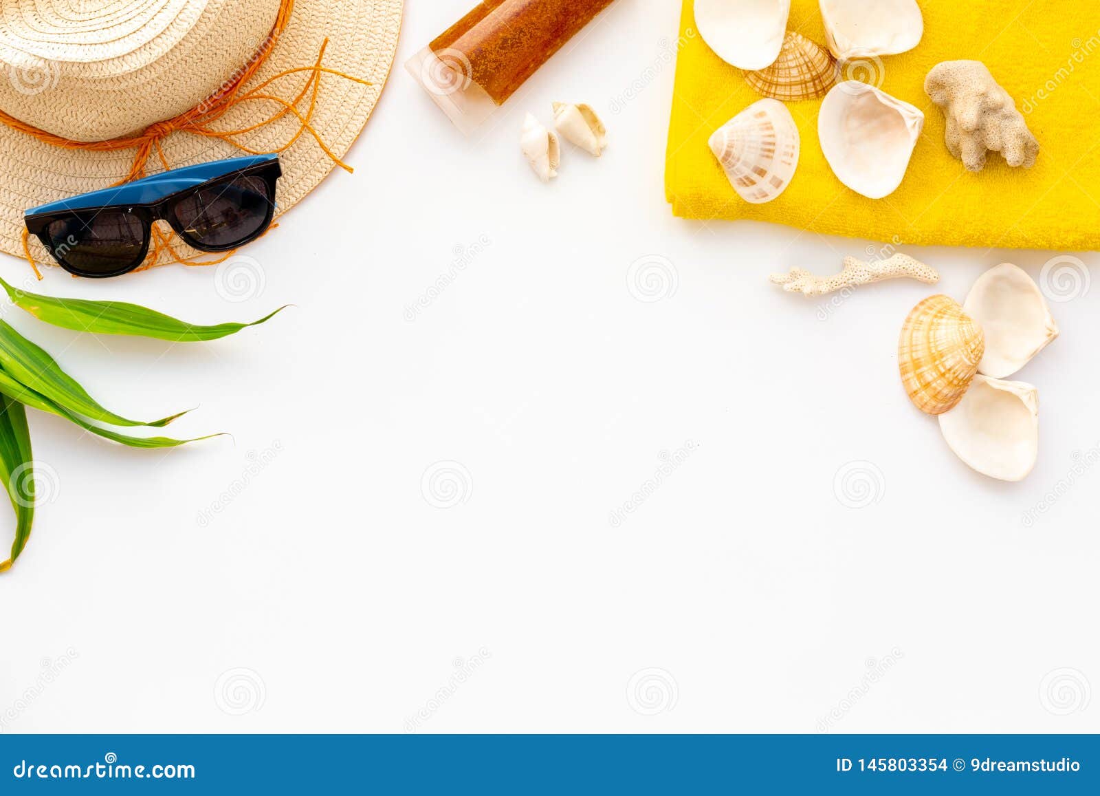 Summer Travaling To the Sea with Straw Hat, Sun Glasses, Sunblock ...