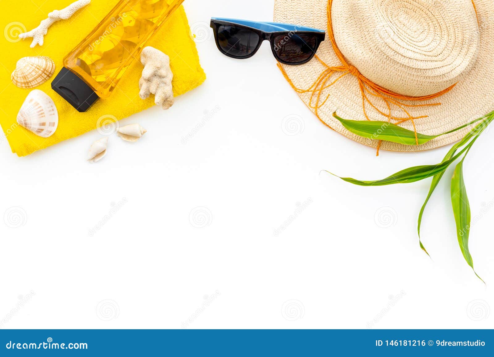 Summer Travaling To the Sea with Straw Hat, Sun Glasses, Sunblock ...