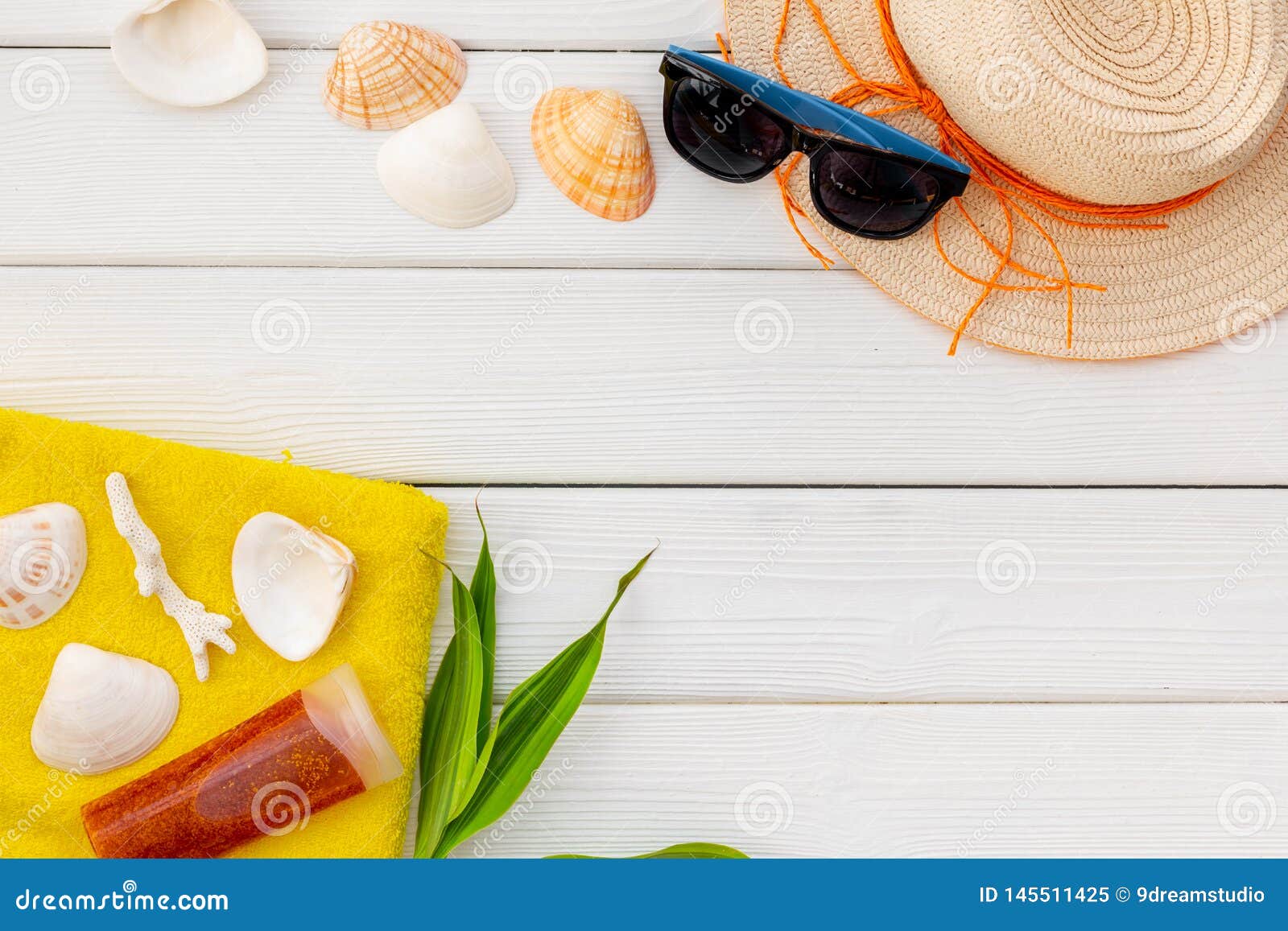 Summer Travaling To the Sea with Straw Hat, Sun Glasses, Sunblock ...