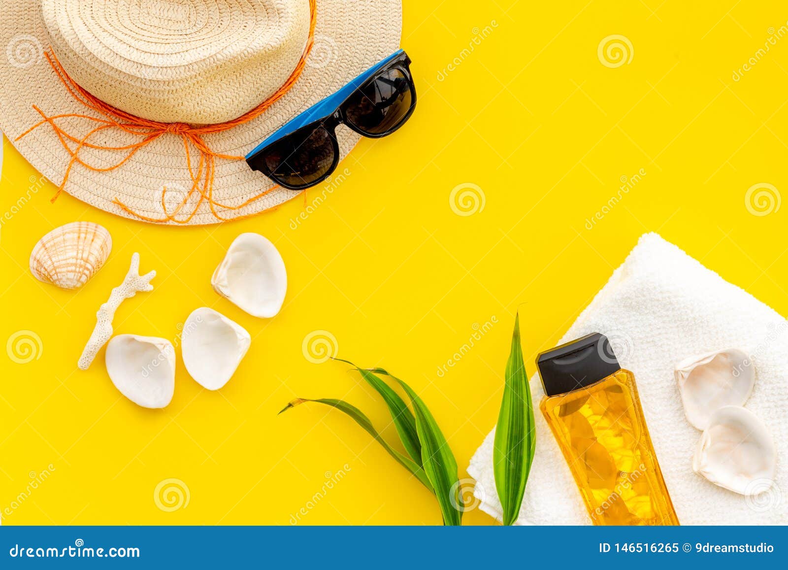 Summer Travaling To the Sea with Straw Hat, Sun Glasses, Sunblock ...