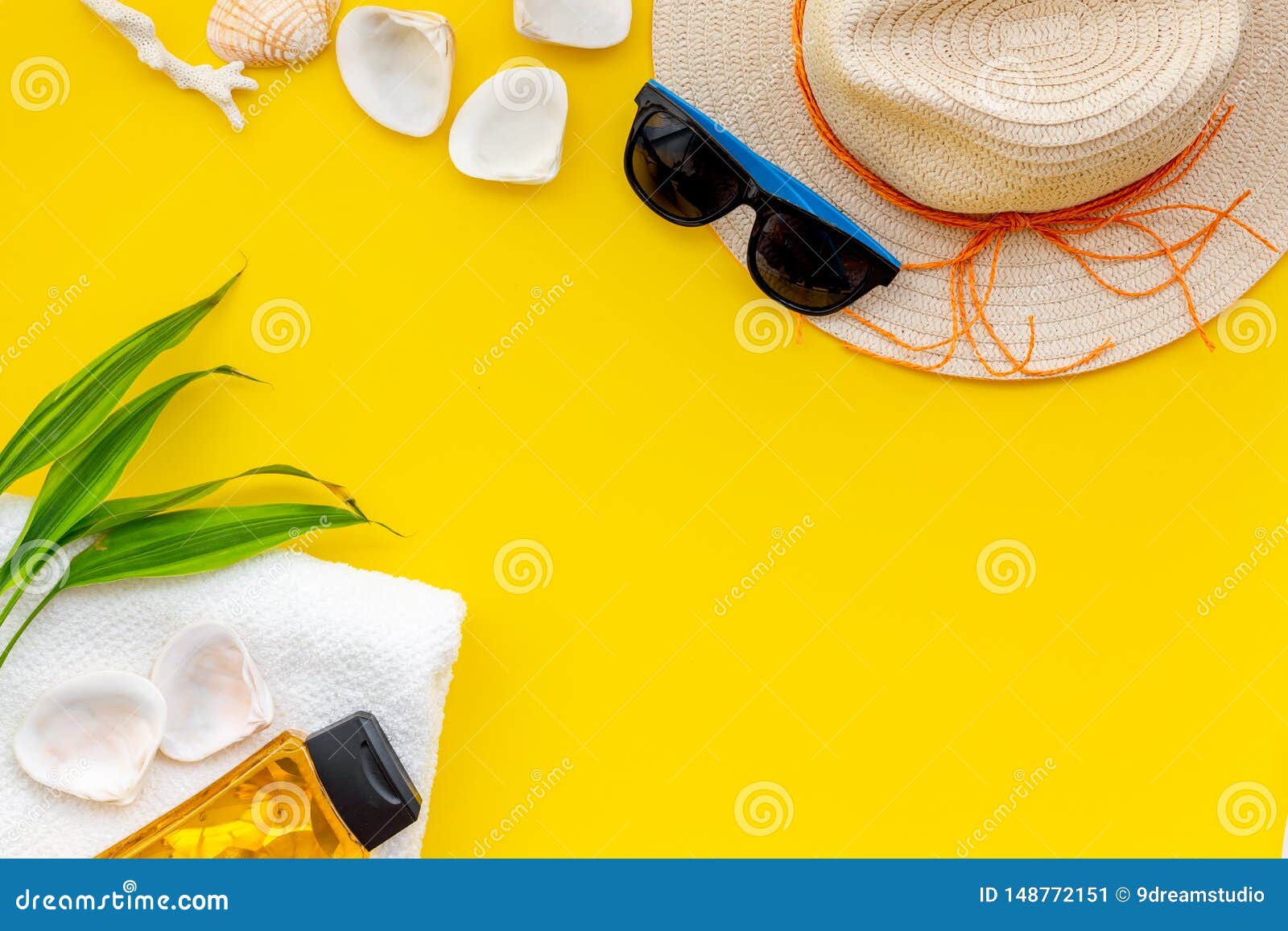 Summer Travaling To the Sea with Straw Hat, Sun Glasses, Sunblock ...