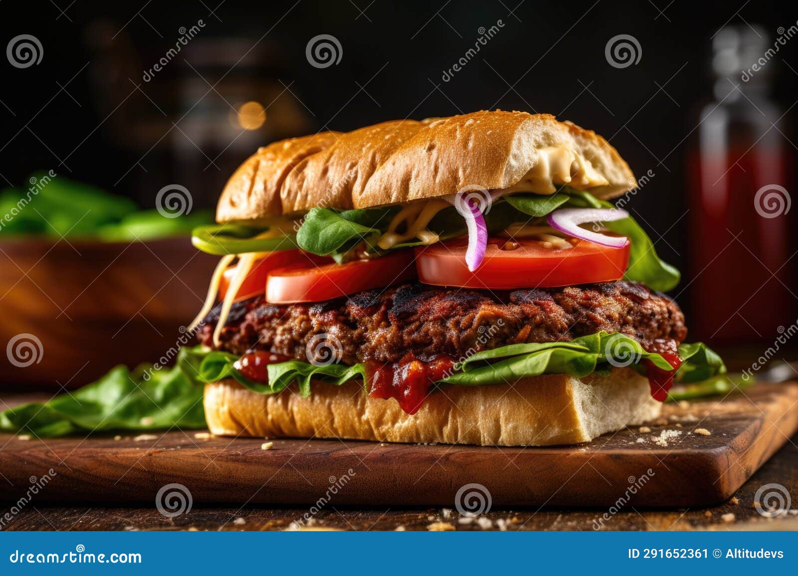 Plantbased Meat Burger with Lettuce and Tomato in a Bun Stock Image