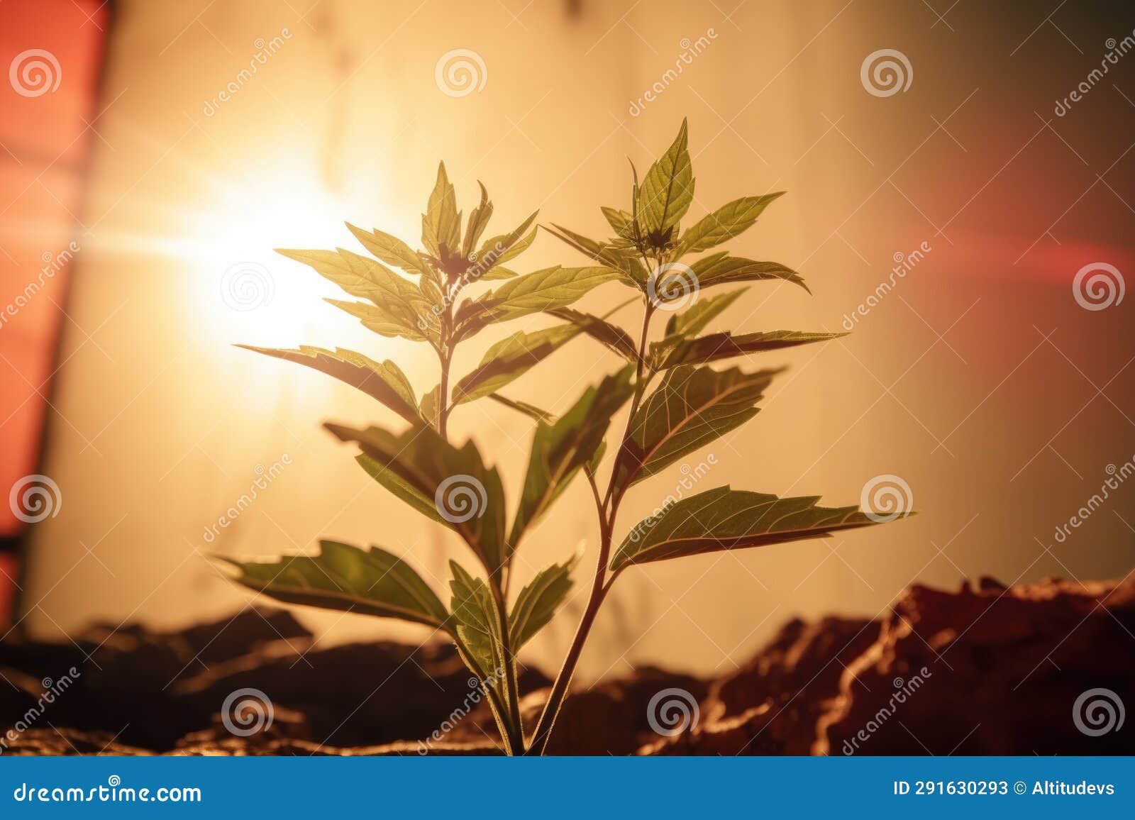 A Plant Growing Towards the Sun while the Rest are in Shade Stock Image